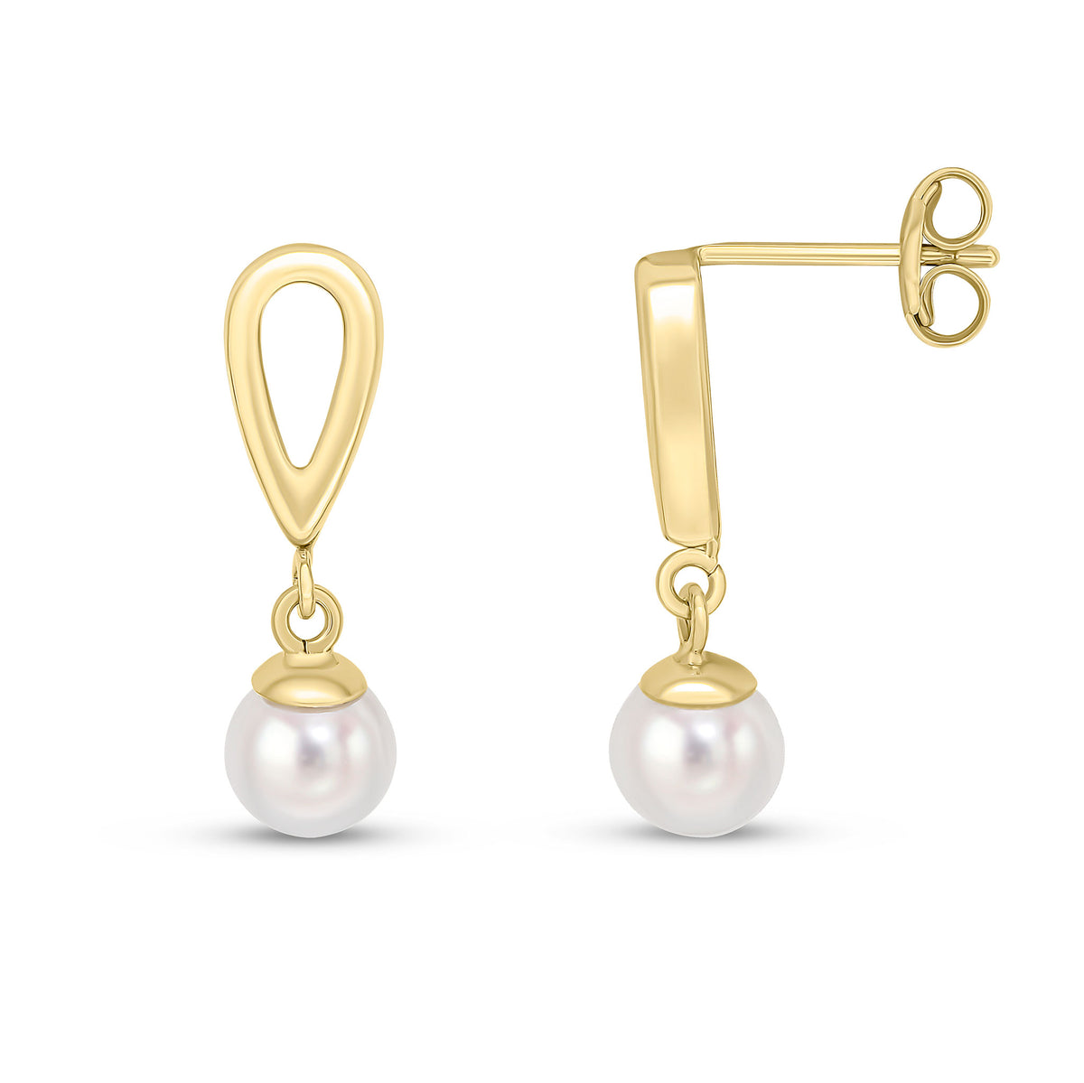 9CT YELLOW GOLD OPEN PEARSHAPE TOP WITH CULTURED FRESHWATER PEARL DROP EARRINGS