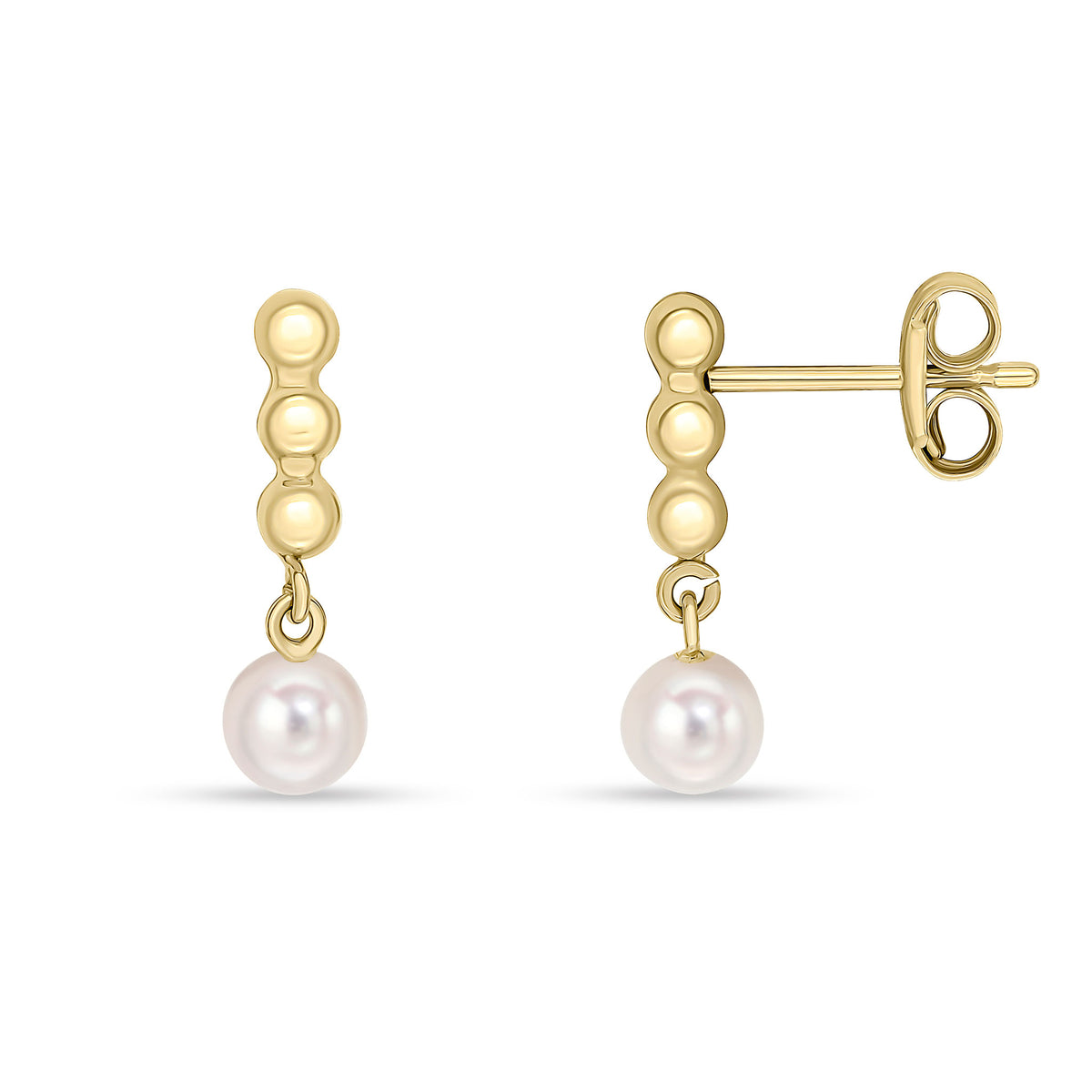 9CT YG BEADED BAR AND CULTURED FRESHWATER PEARL DROP EARRINGS