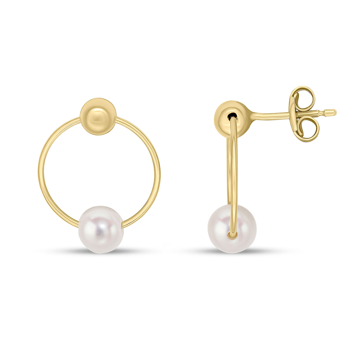 9CT YG 4MM BALL AND 5MM CULTURED FRESHWATER PEARL ON 13MM CIRCLE DROP EARRINGS