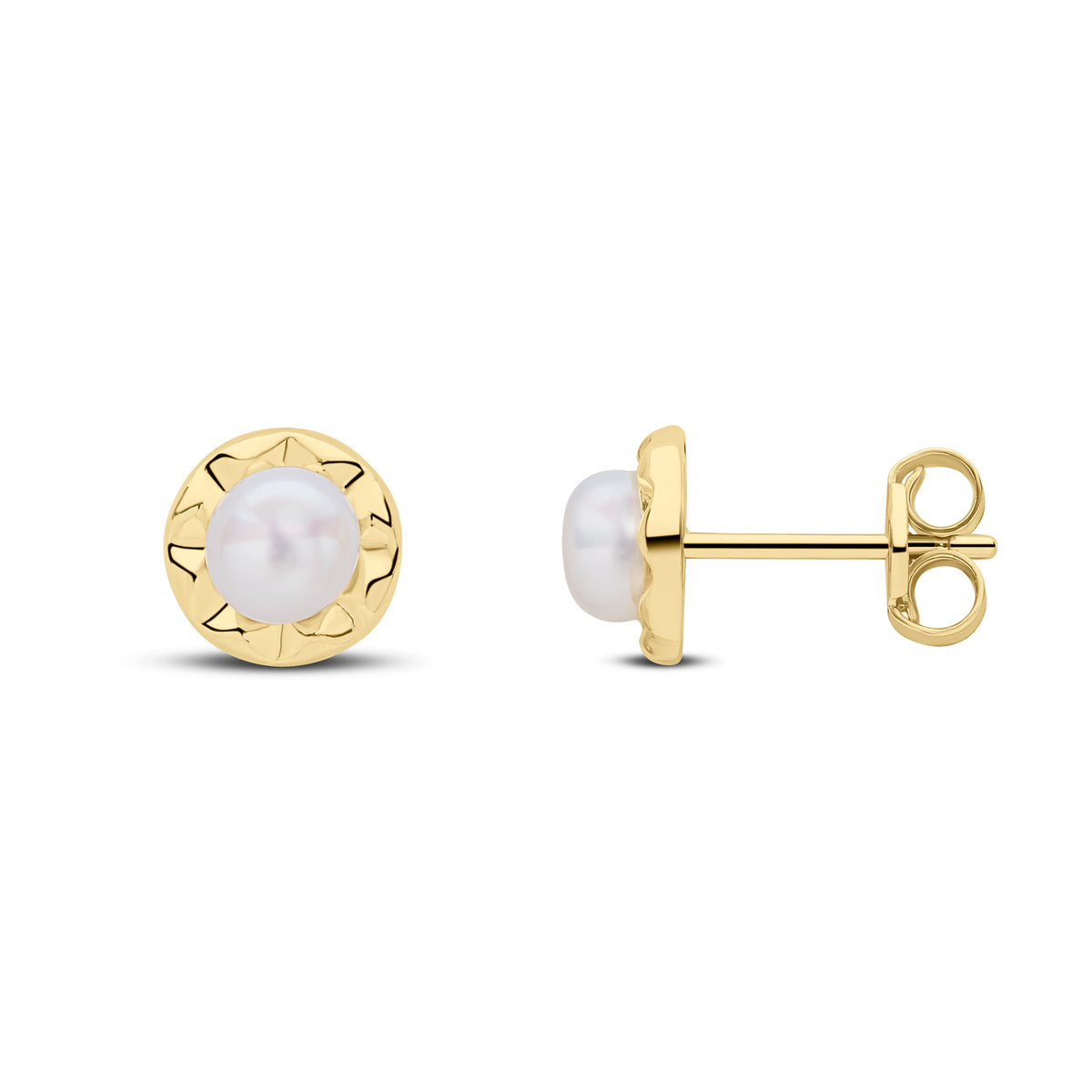 9CT YG 'CRINKLE' BORDER WITH 4.5MM CFW PEARL CENTRE