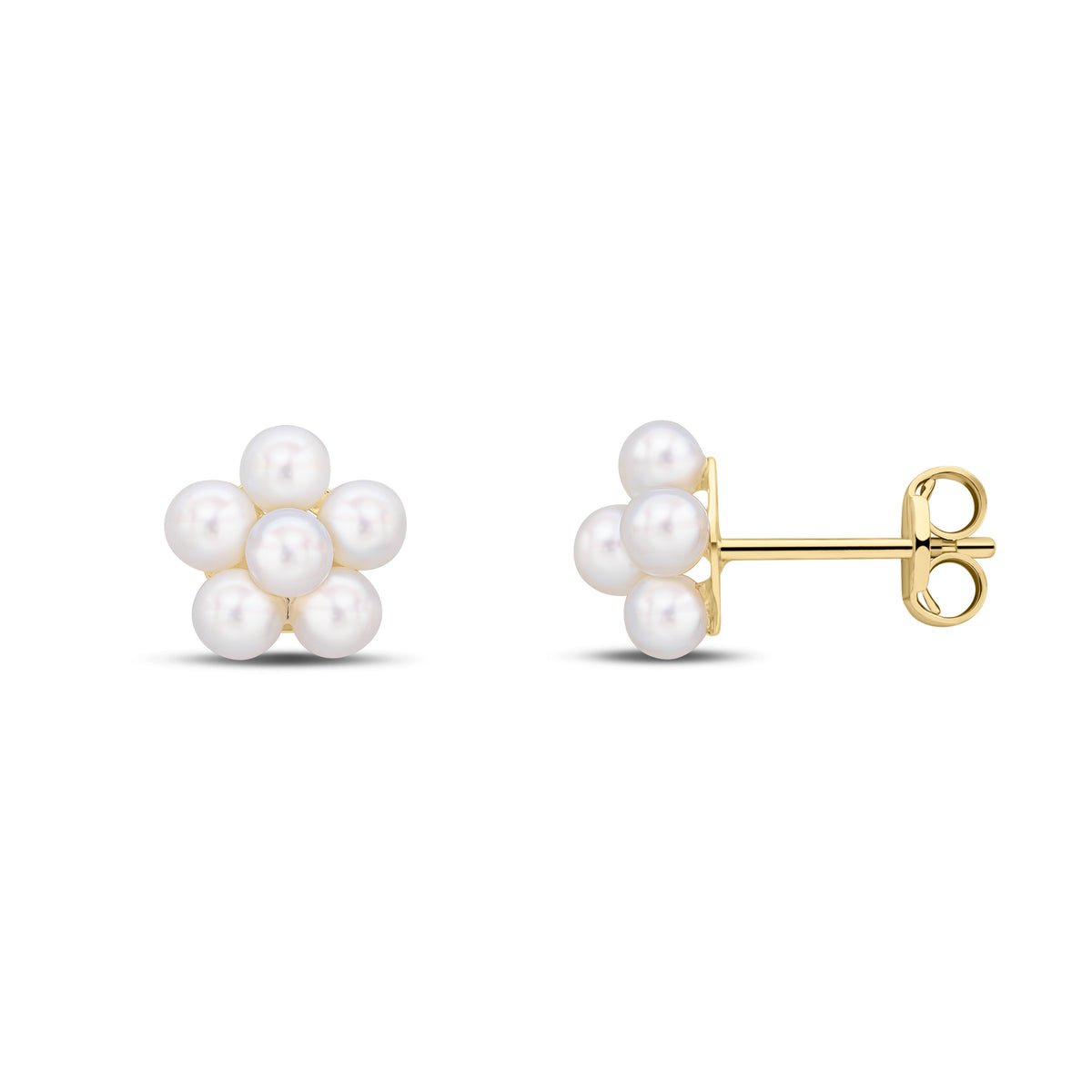 9CT YG CFW PEARL 5X1 CLUSTER EARRINGS