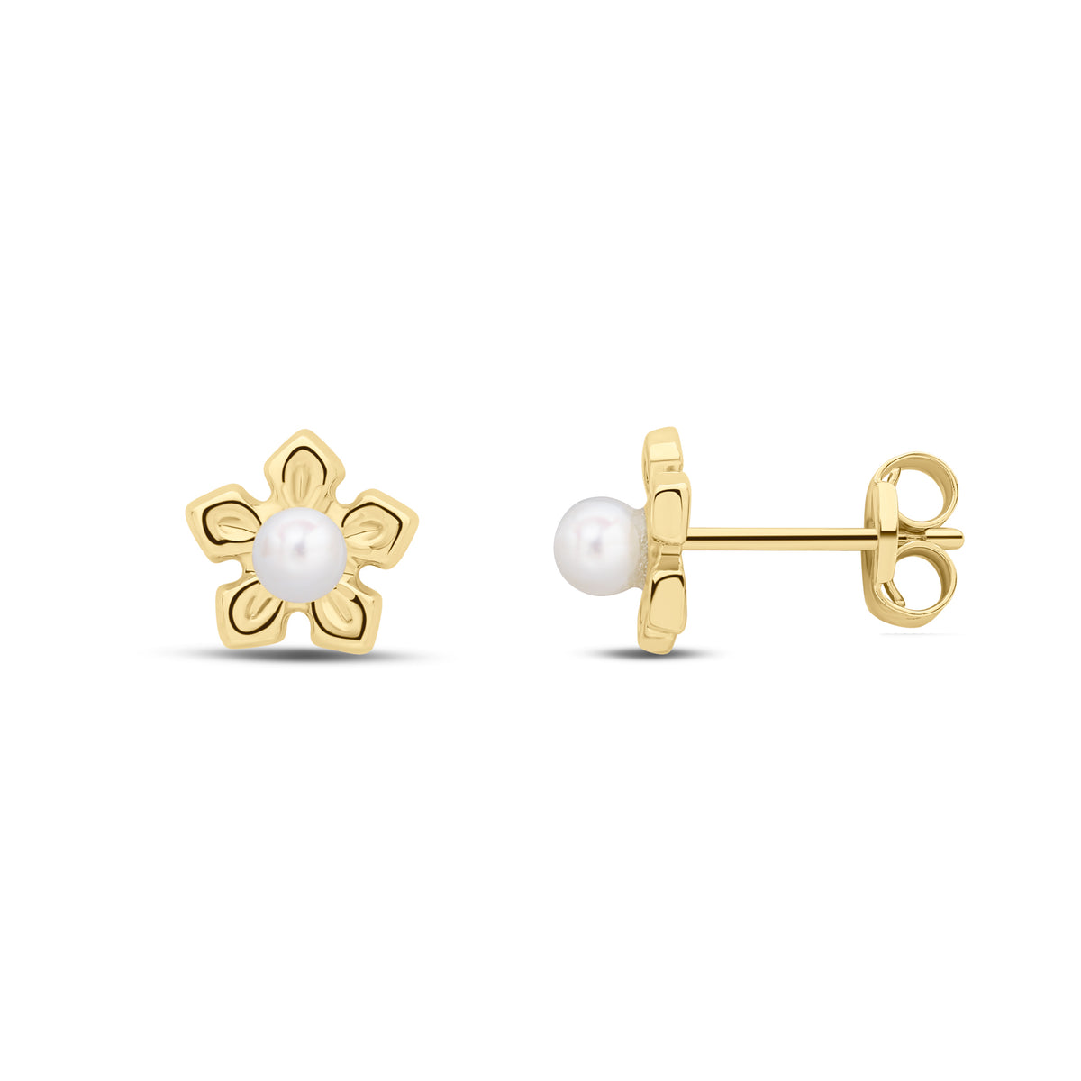 9CT YG FLOWER EARRING WITH 3MM CFW PEARL CENTRE