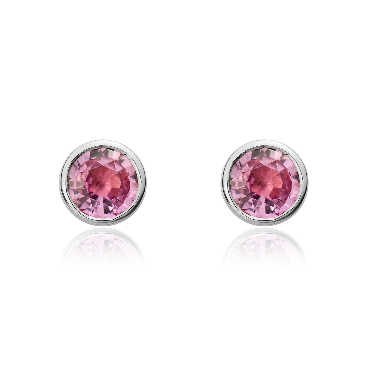 9CT WG 4MM ROUND PINK SAPPHIRE RUBOVER STUD EARRINGS * STONE SHORTAGE SO CAN'T ORDER *