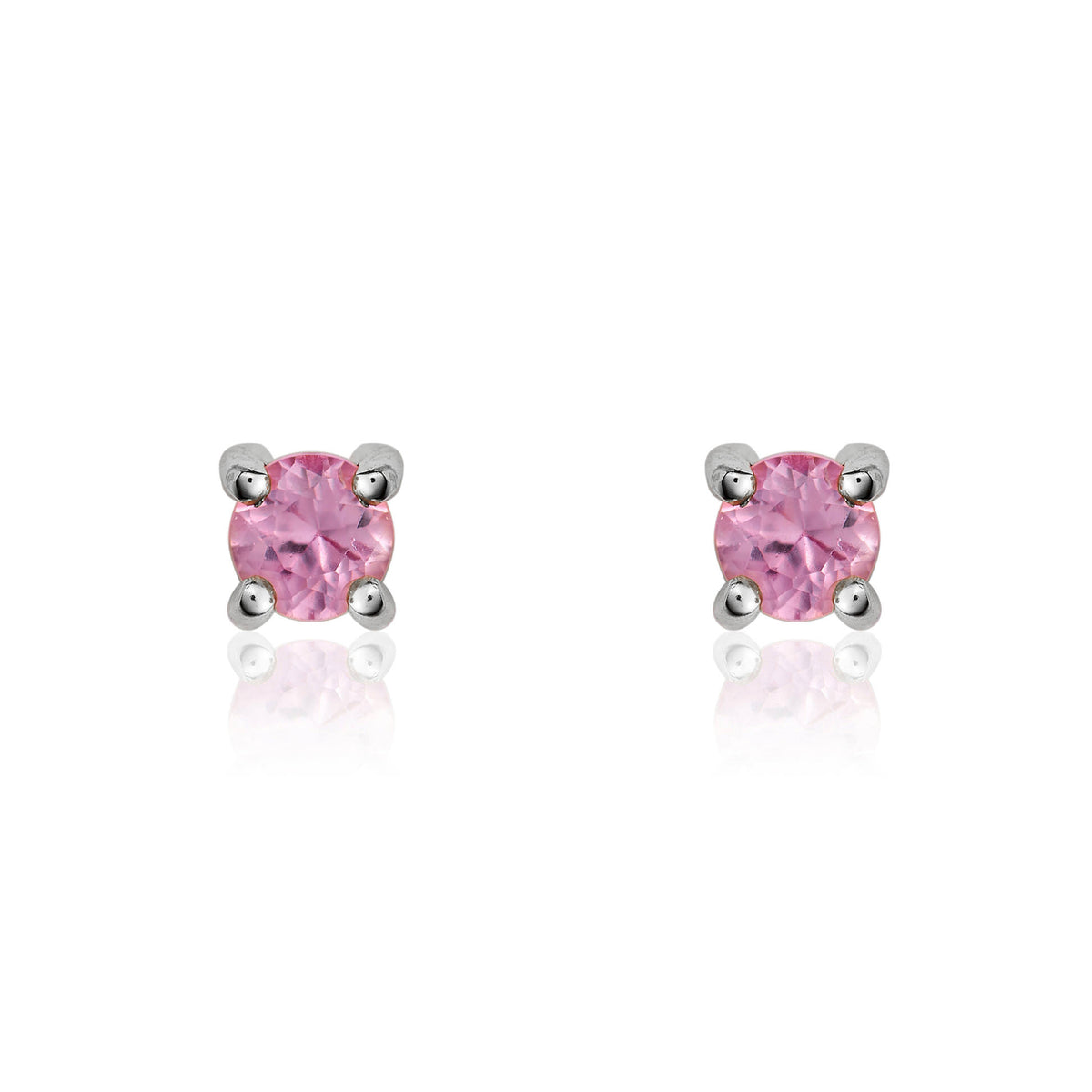 9CT WG 3MM ROUND PINK SAPPHIRE 4 CLAW STUD EARRINGS