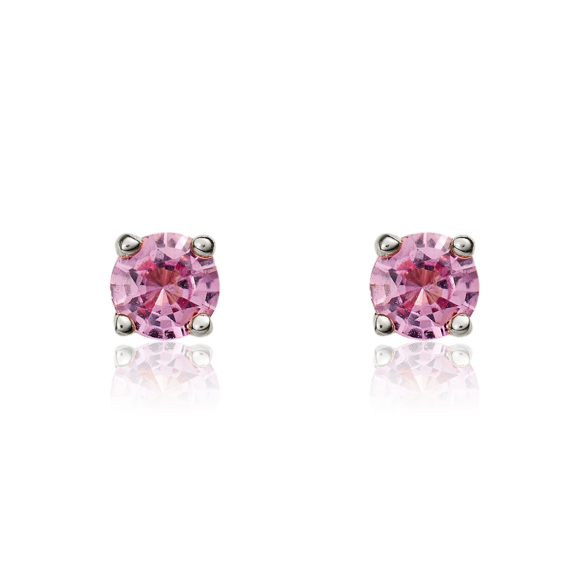 9CT WG 4MM ROUND PINK SAPPHIRE 4 CLAW EARRINGS * STONE SHORTAGE SO CAN'T ORDER *