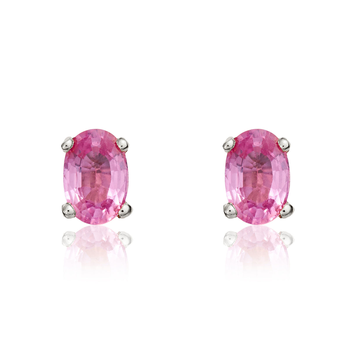 9CT WG 6X4 OVAL PINK SAPPHIRE CLAW SET EARRINGS * STONE SHORTAGE SO CURRENTLY NOT AVAILABLE *