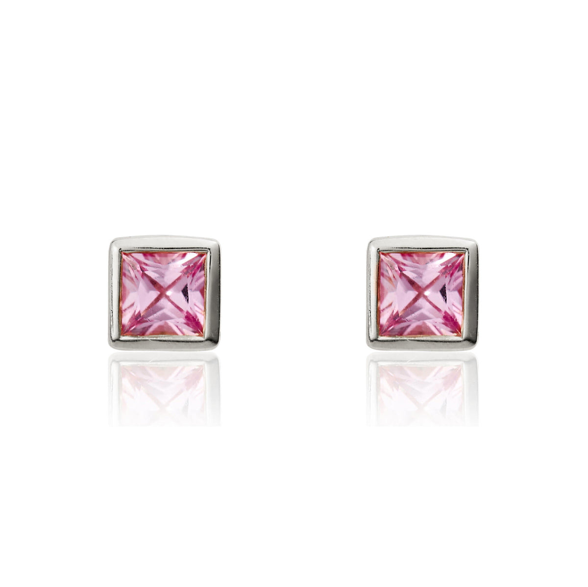 9CT WG 3MM SQUARE PINK SAPPHIRE RUBOVER SET EARRINGS
