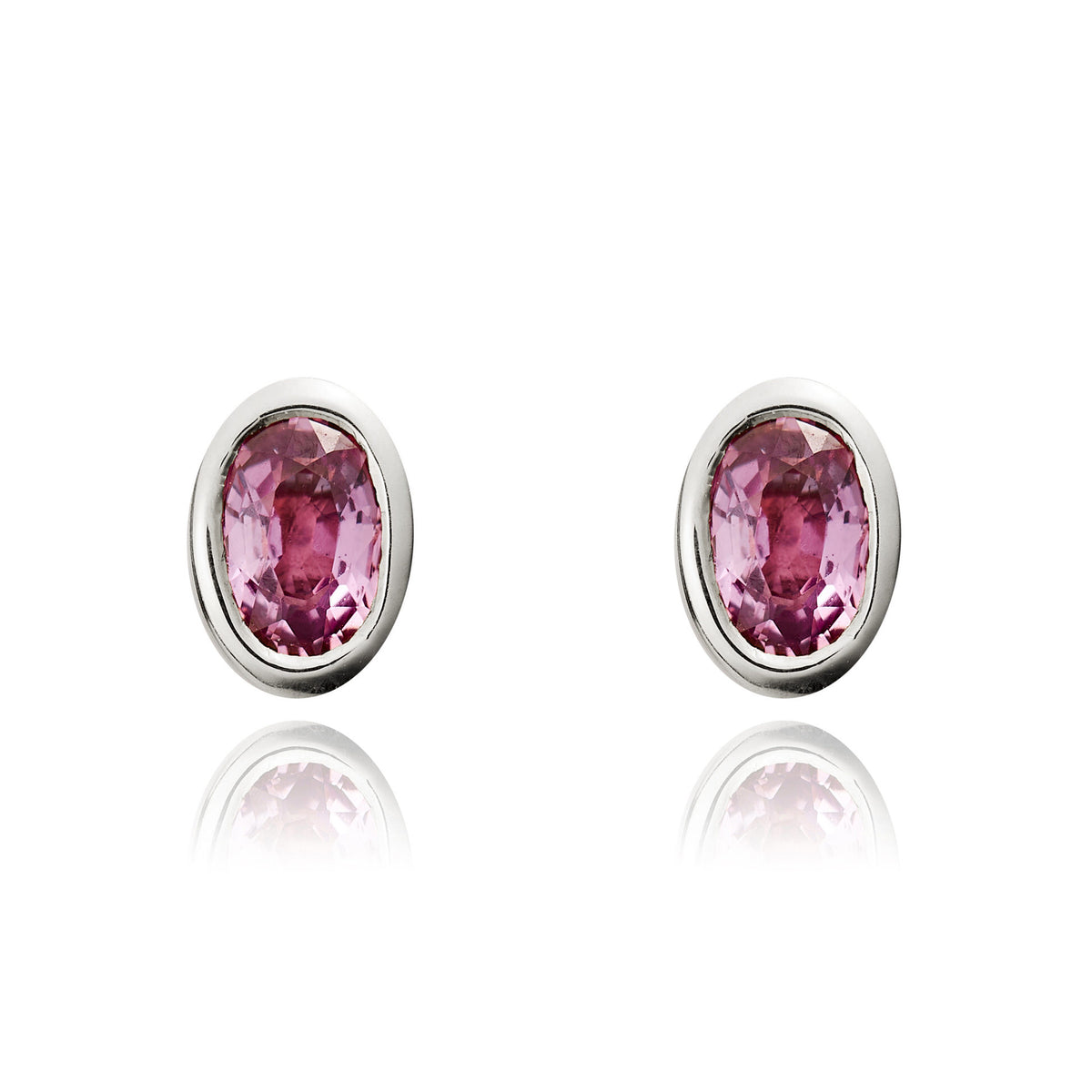 9CT WG 5X3 OVAL PINK SAPPHIRE RUBOVER STUD EARRINGS