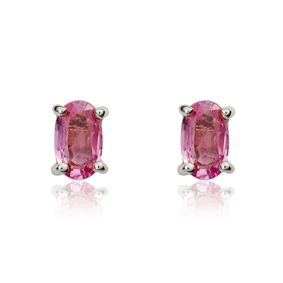 9CT WG 5X3MM OVAL PINK SAPPHIRE 4 CLAW STUD EARRINGS