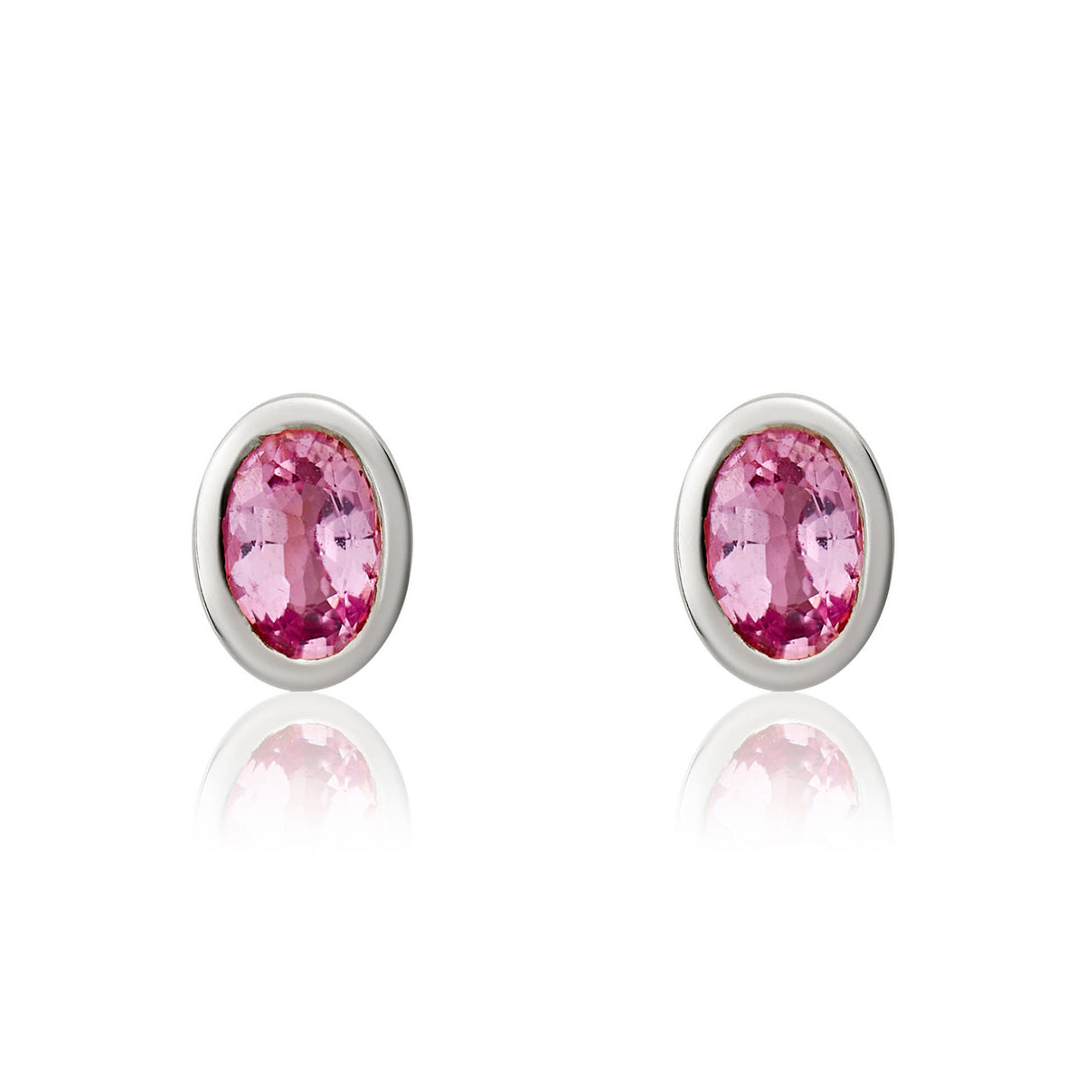 9CT WG 4X3 OVAL PINK SAPPHIRE RUBOVER SET EARRINGS