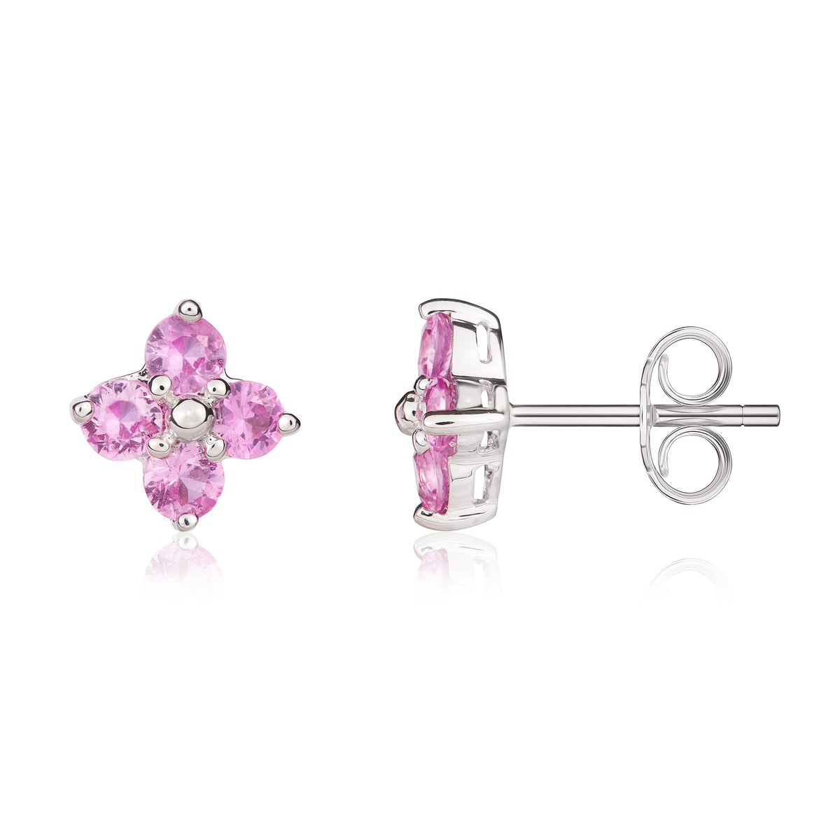 9CT WG ROUND PINK SAPPHIRE QUATREFOIL CLAW EARRINGS