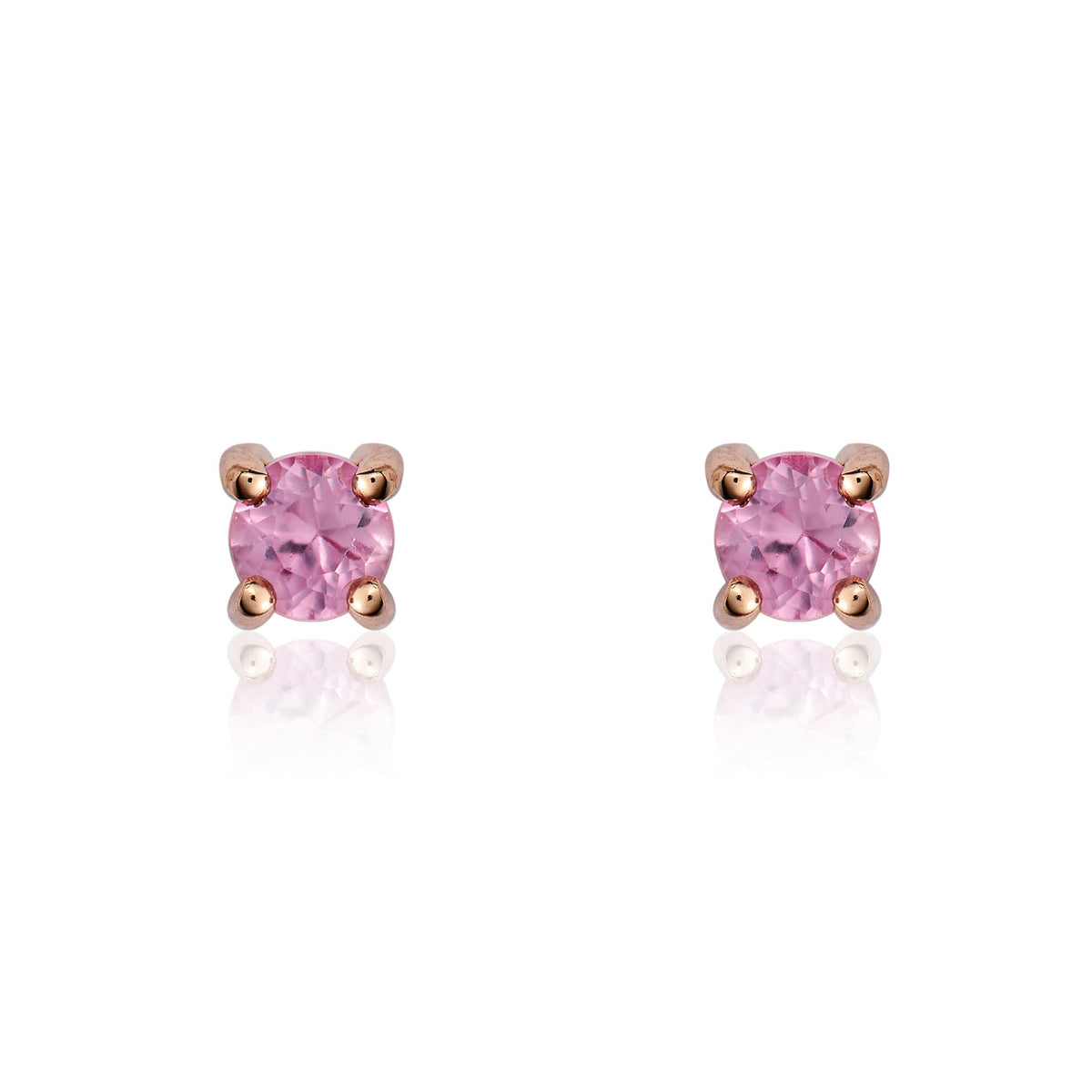 9CT RG 3MM ROUND PINK SAPPHIRE 4 CLAW STUD EARRINGS