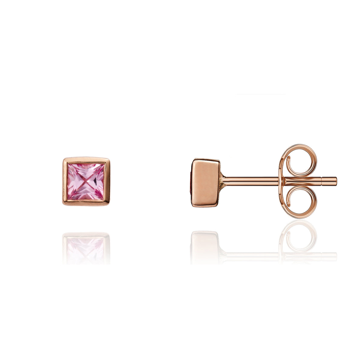 9CT RG 3MM SQUARE PINK SAPPHIRE RUBOVER SET EARRINGS