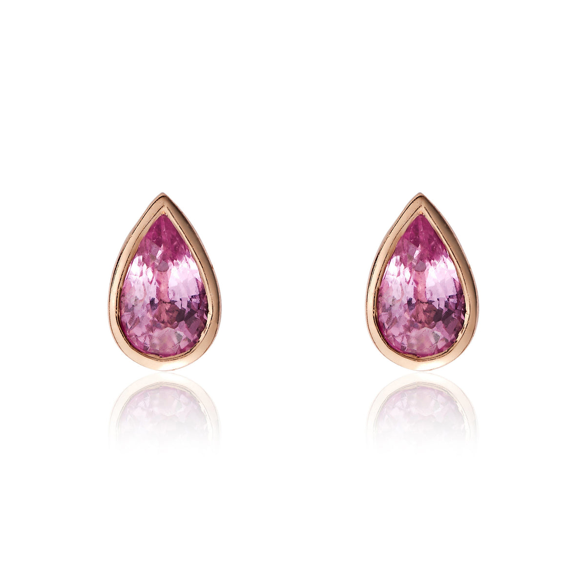 9CT RG 5X3 PEARSHAPE PINK SAPPHIRE RUBOVER STUD EARRINGS