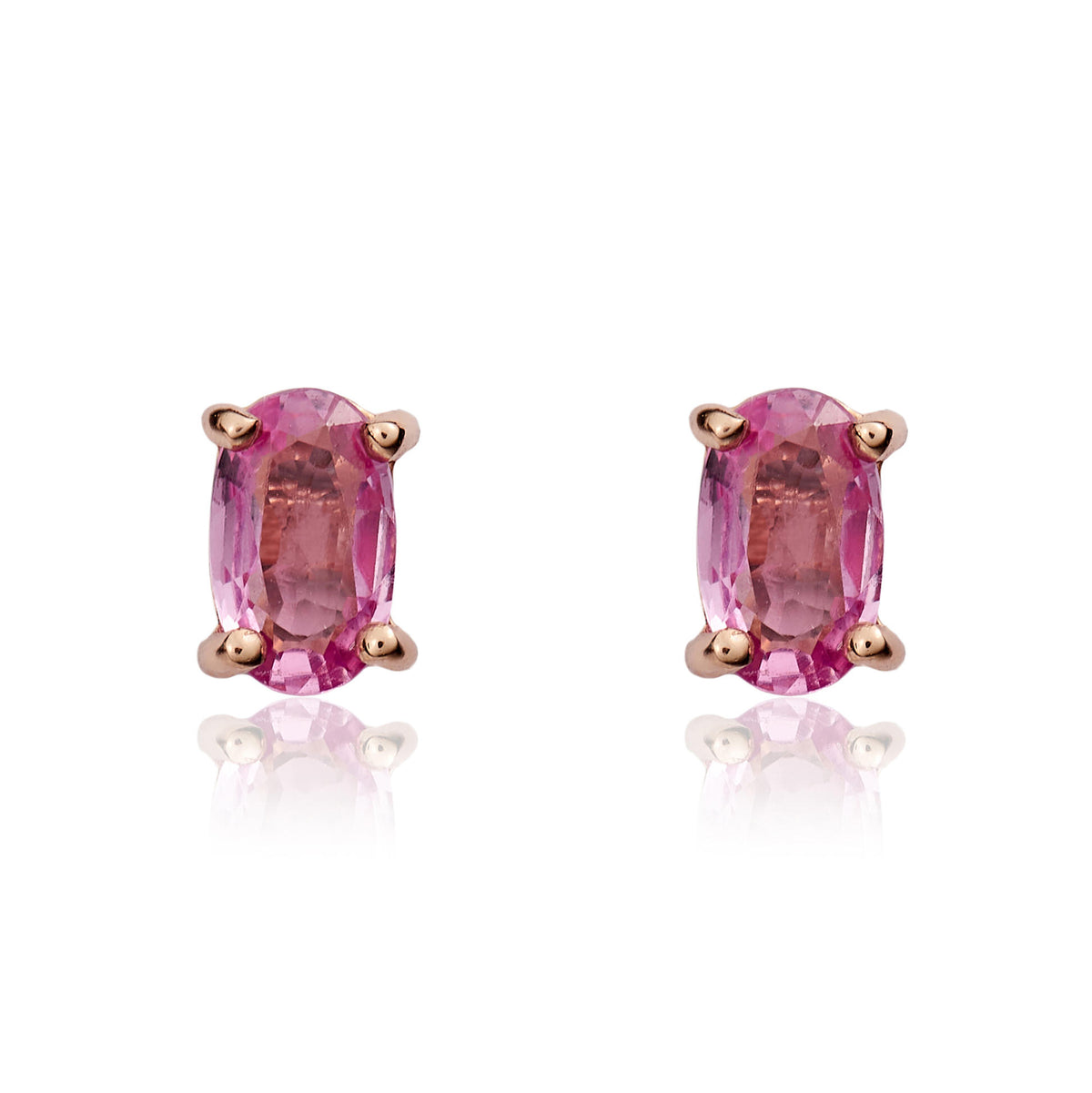9CT RG 5X3MM OVAL PINK SAPPHIRE 4 CLAW STUD EARRINGS
