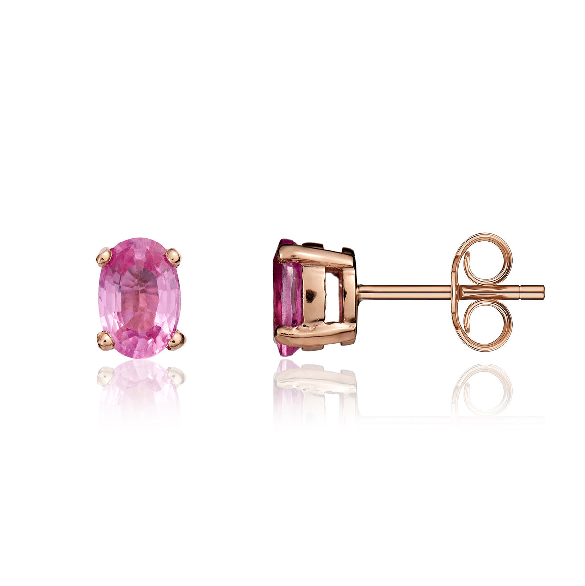 9CT RG 6X4 OVAL PINK SAPPHIRE CLAW SET EARRINGS *  STONE SHORTAGE SO CURRENTLY NOT AVAILABLE *
