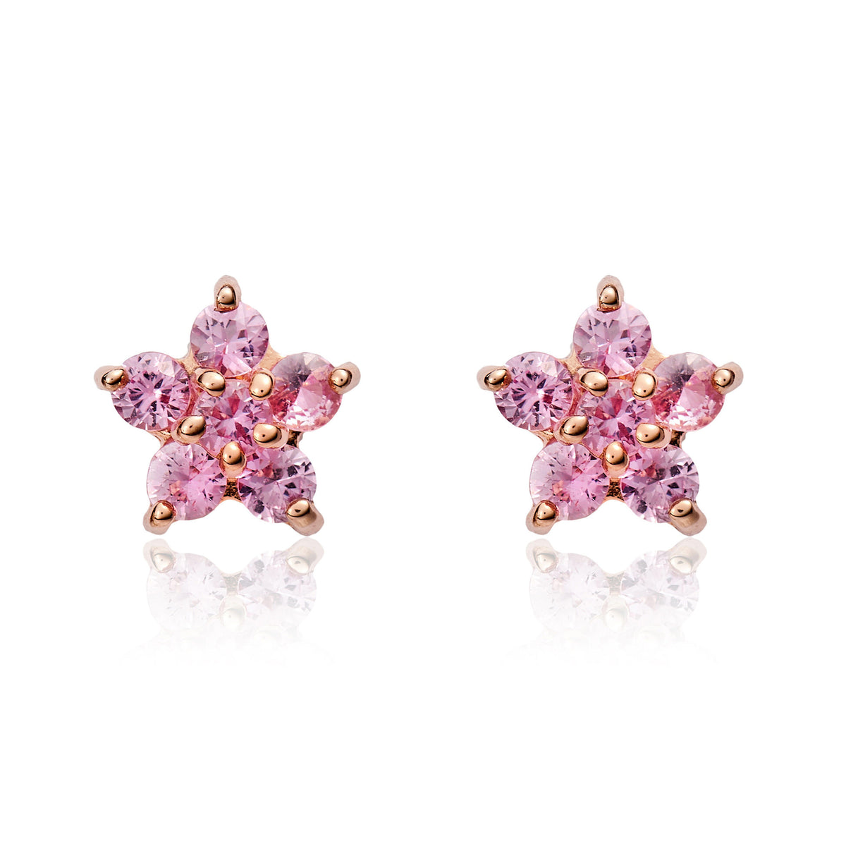 9CT RG 5X1 ROUND PINK SAPPHIRE CLAW SET CLUSTER EARRINGS