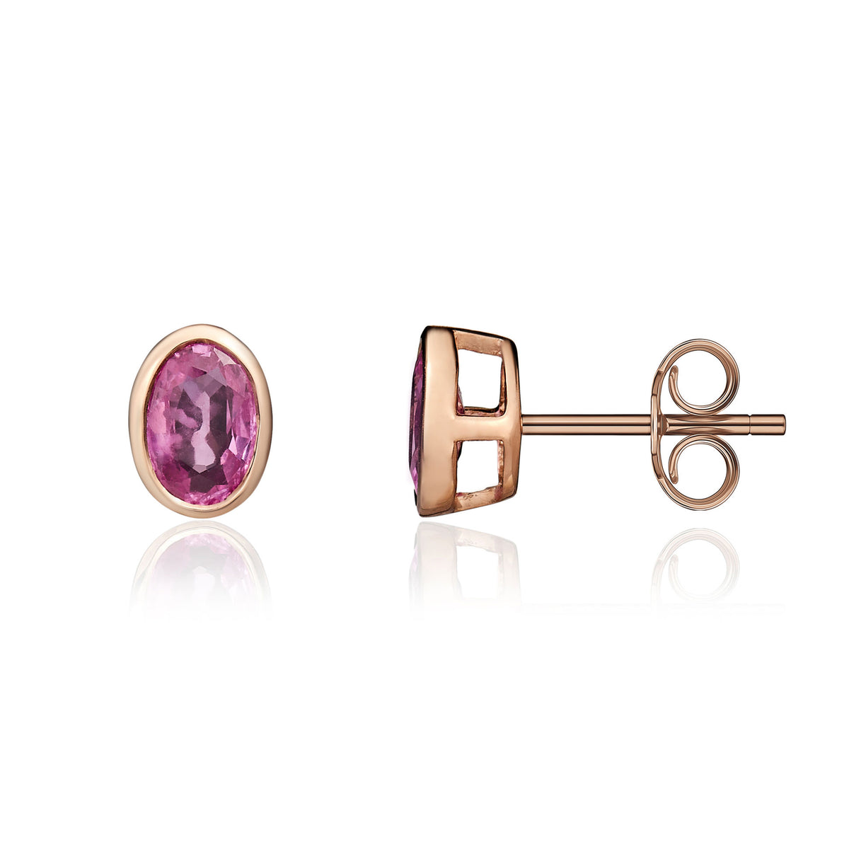 9CT RG 6X4 OVAL PINK SAPPHIRE RUBOVER STUD EARRINGS