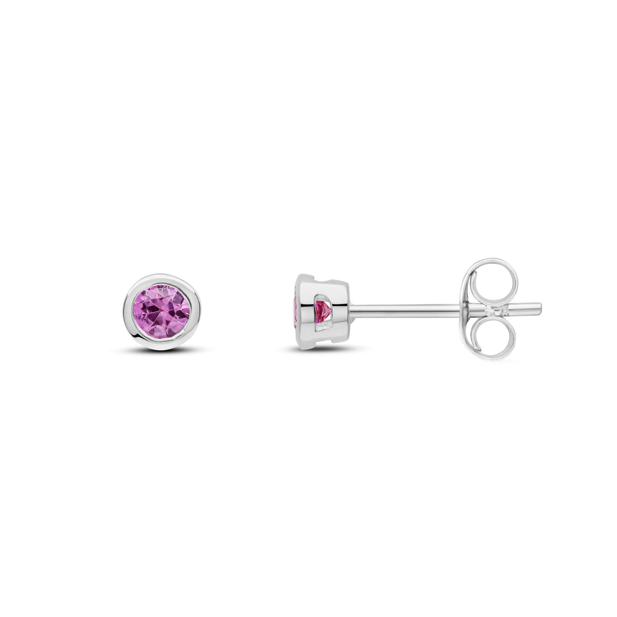 9CT WG 3MM ROUND PINK SAPPHIRE RUBOVER EARRINGS
