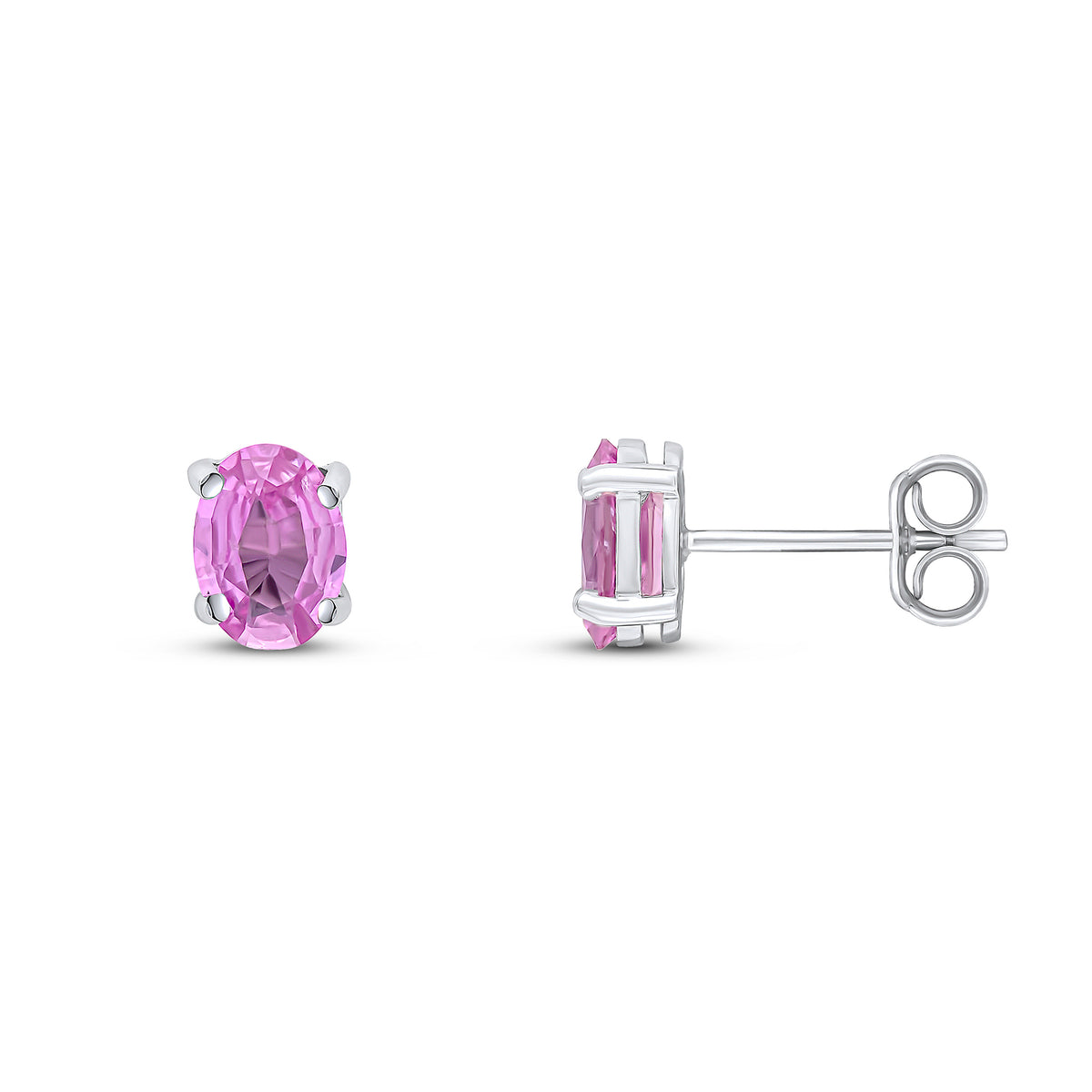 9CT WG 7X5MM OVAL PINK SAPPHIRE CLAW SET STUD EARRINGS * STONES NOT AVAILABLE *