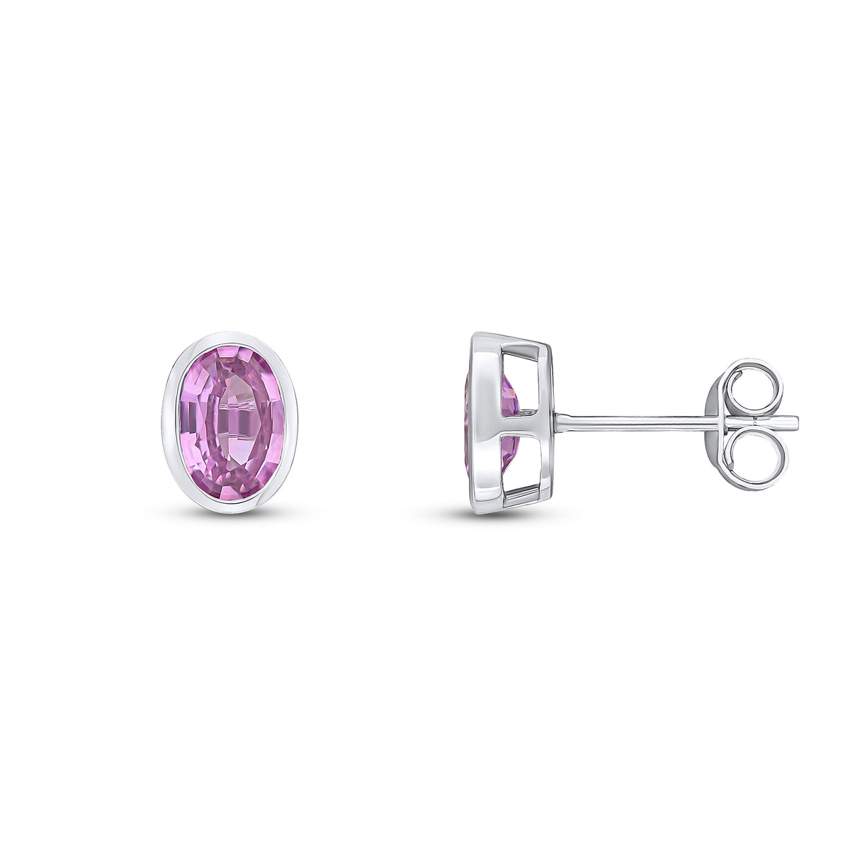 9CT WG 7X5 OVAL PINK SAPPHIRE RUBOVER EARSTUDS * STONE SHORTAGE SO CAN'T ORDER *