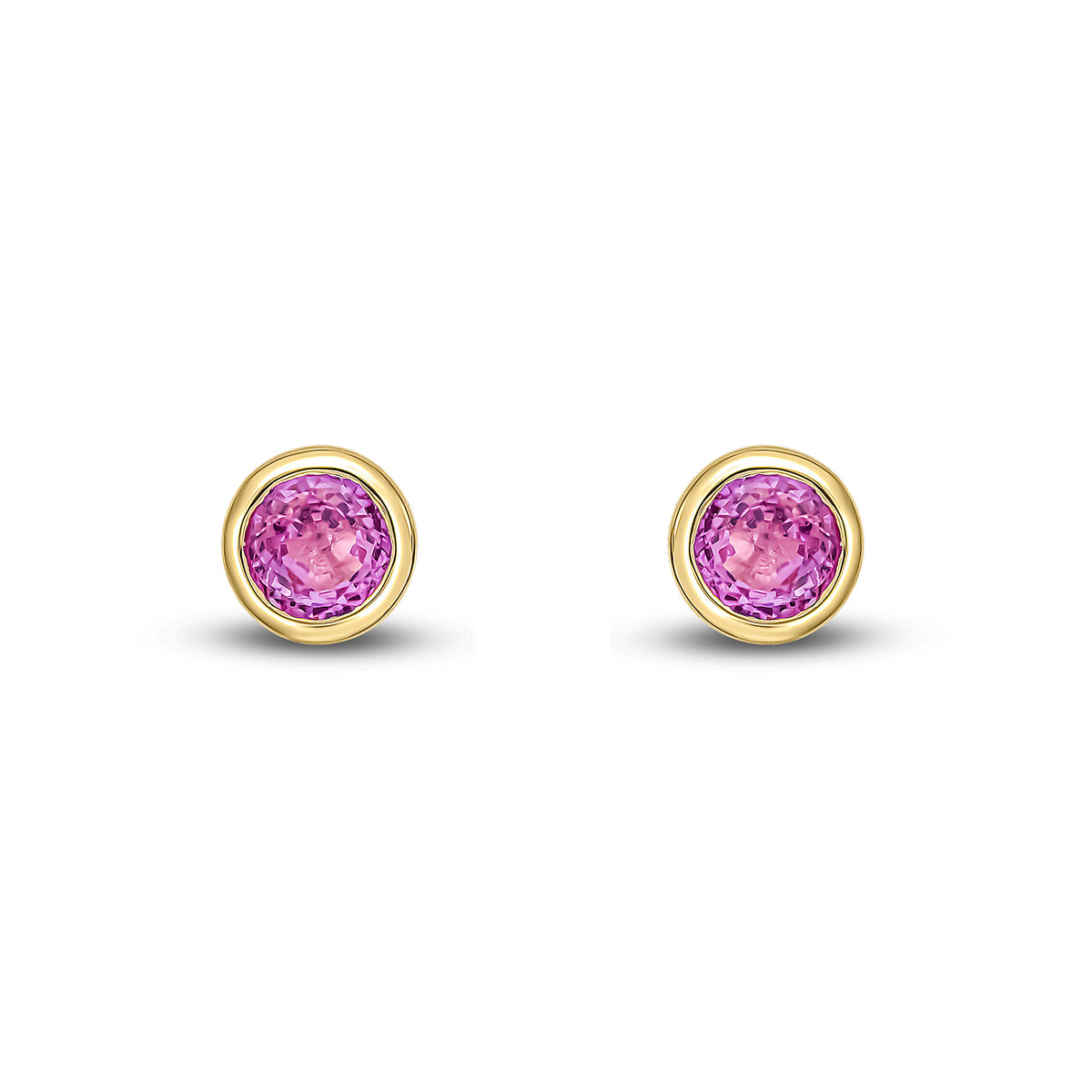 9YG 4MM ROUND PINK SAPPHIRE RUBOVER STUD EARRINGS  * STONE SHORTAGE SO CAN'T ORDER *