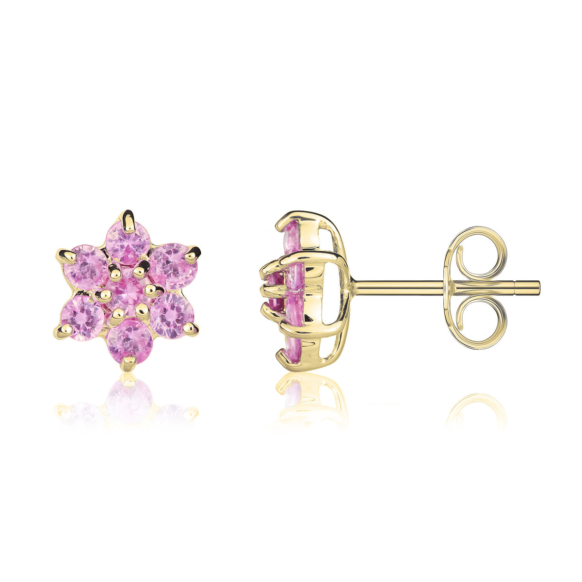 9YG ROUND PINK SAPPHIRE 6X1 CLUSTER STUD EARRINGS