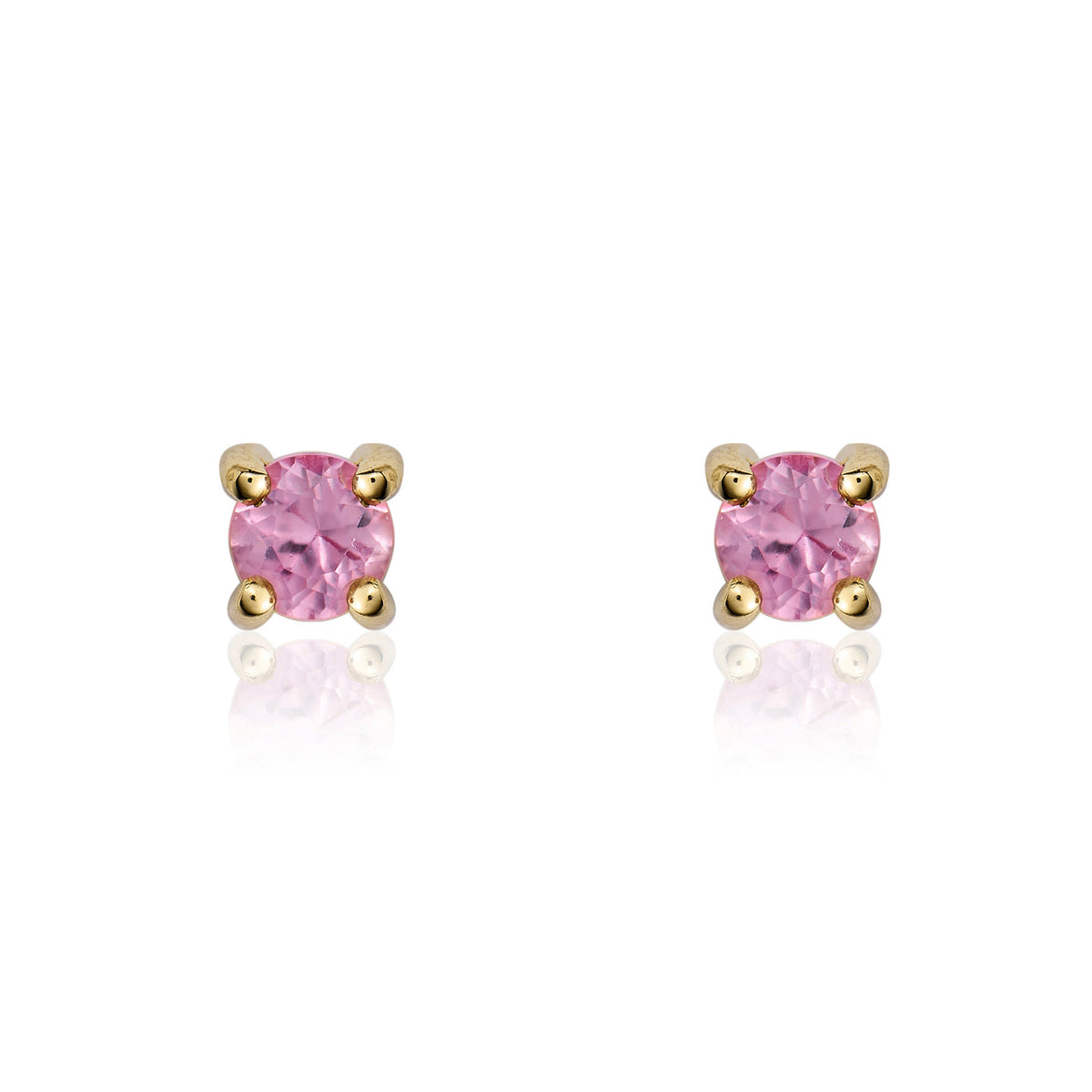 9CT YG ROUND 3MM PINK SAPPHIRE CLAW STUD EARRINGS