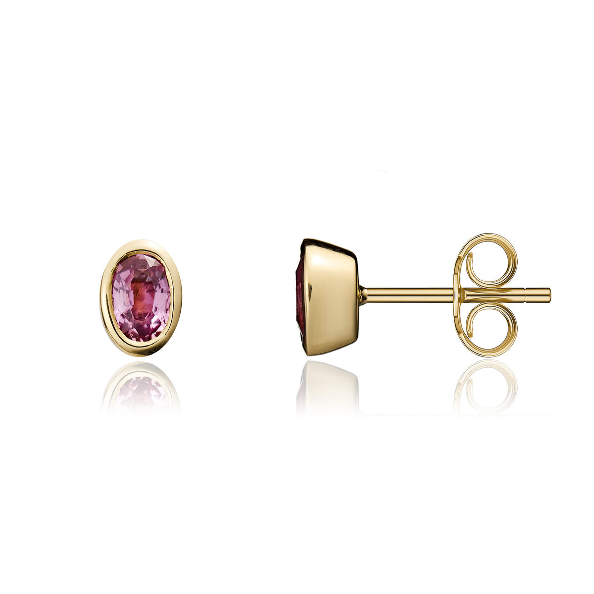 9CT YG 5X3 OVAL PINK SAPPHIRE RUBOVER STUD EARRINGS