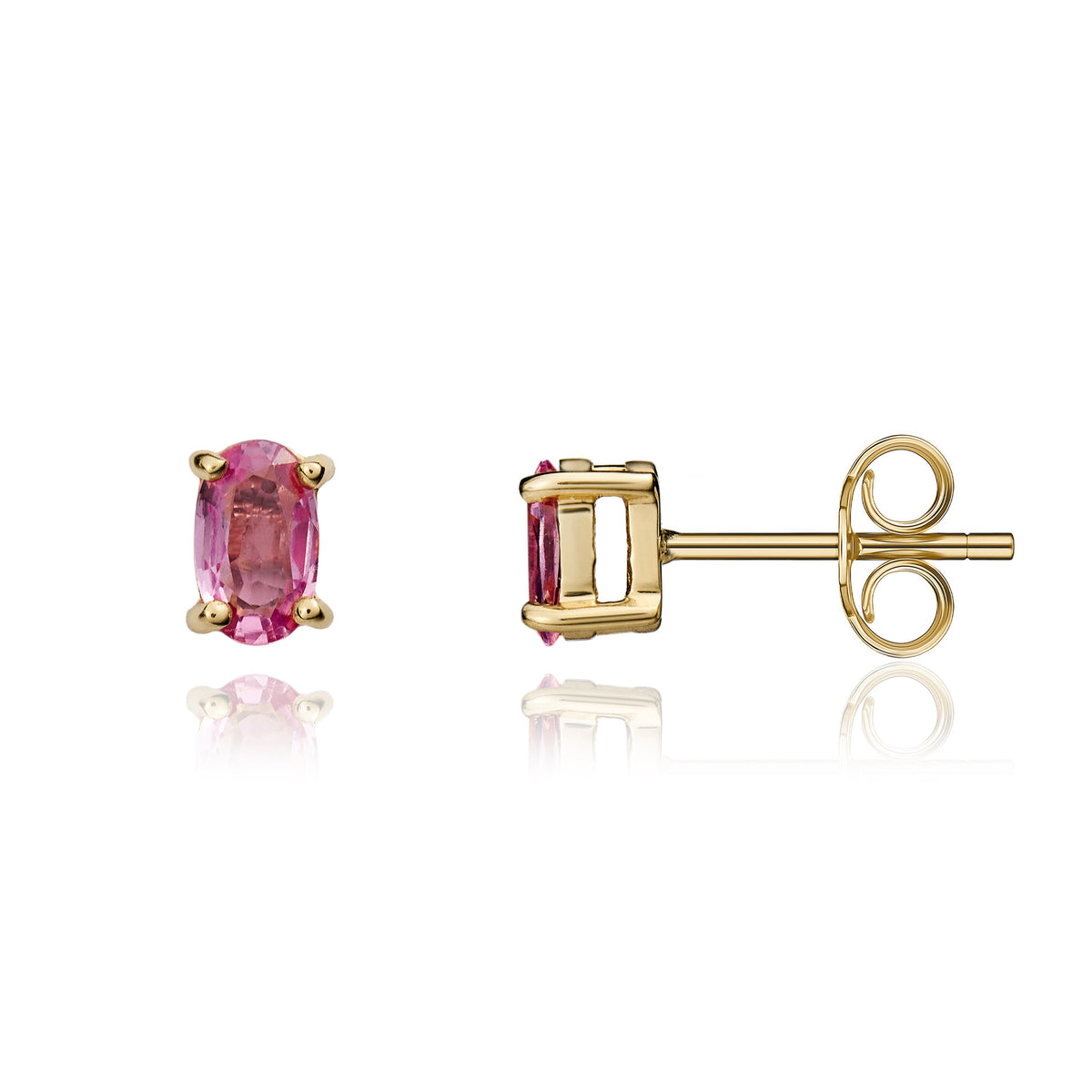 9CT YG 5X3 OVAL PINK SAPPHIRE CLAW STUD EARRINGS