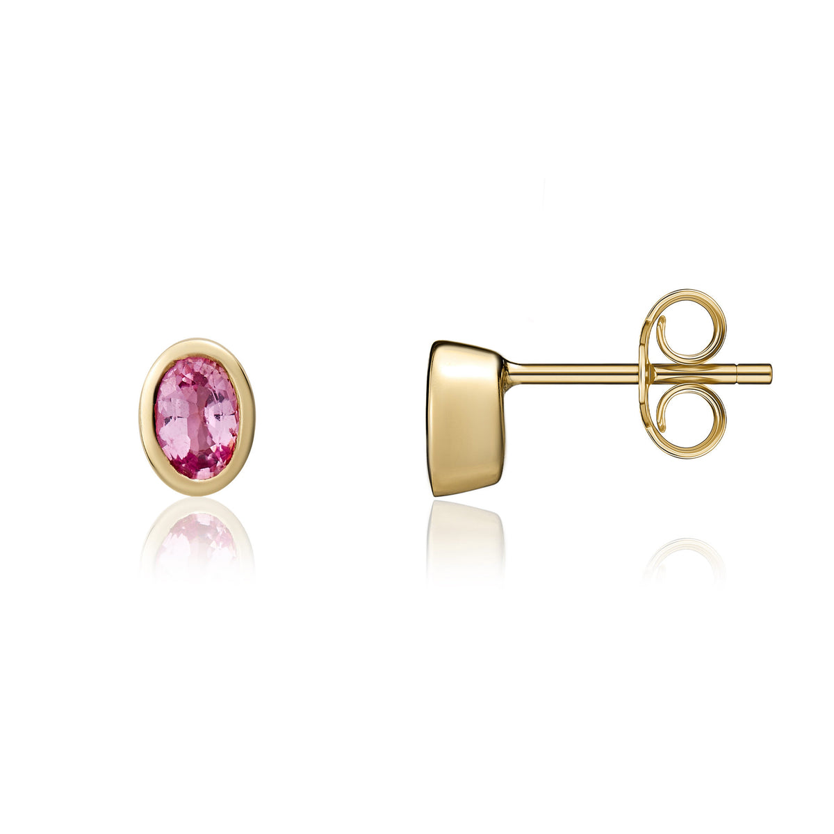 9CT YG 4X3 OVAL PINK SAPPHIRE RUBOVER SET EARRINGS