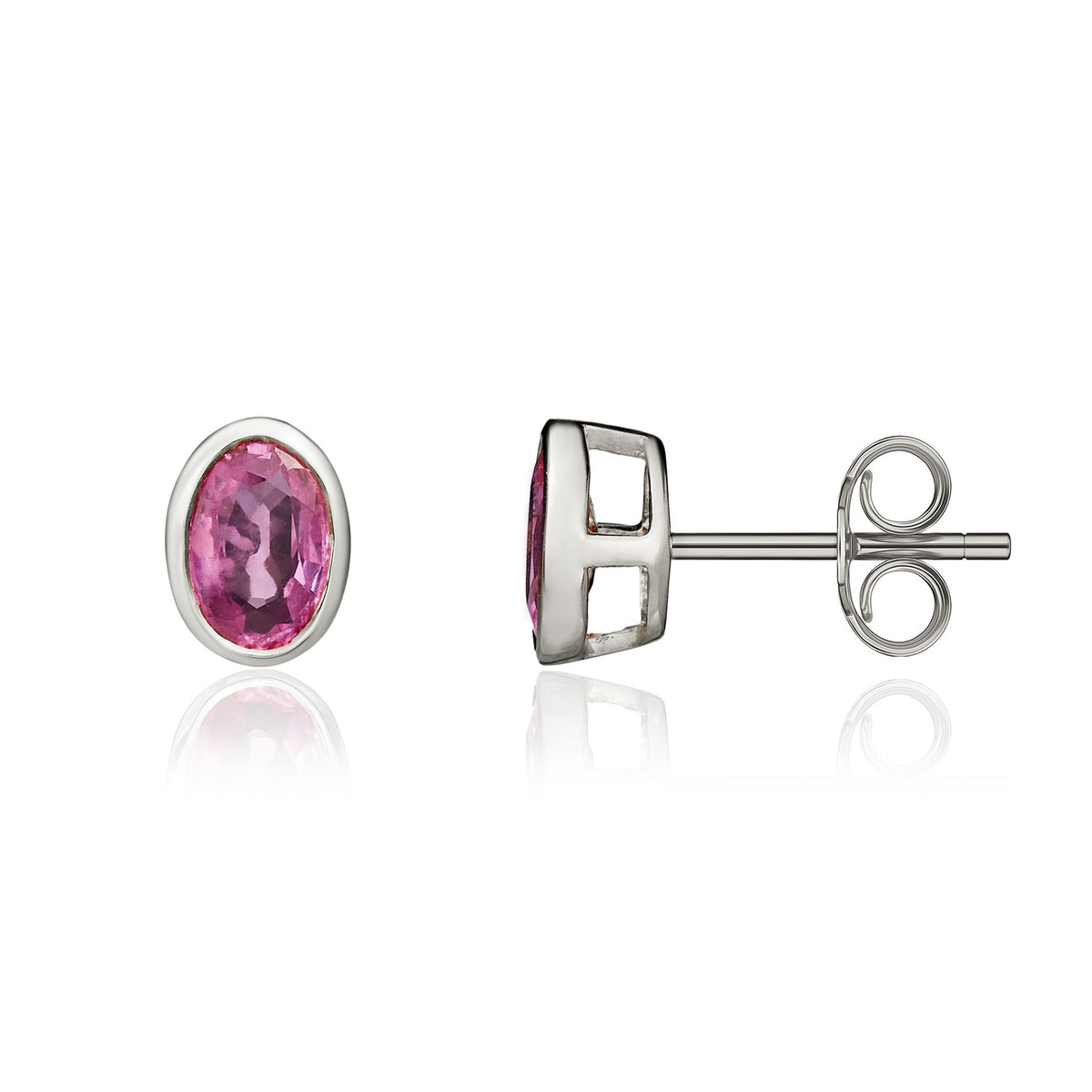 9CT WG 6X4 OVAL PINK SAPPHIRE RUBOVER STUD EARRINGS