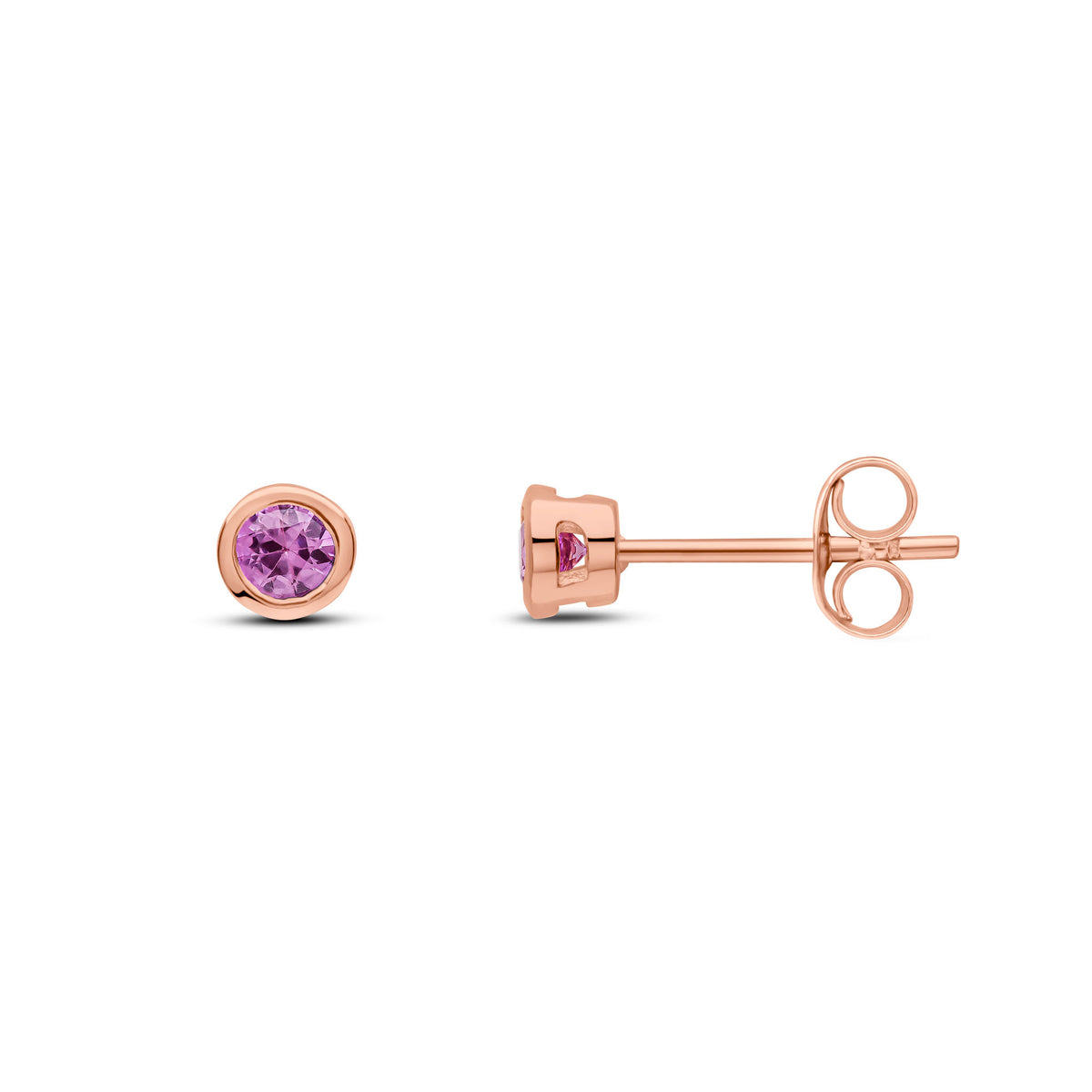 9CT RG 3MM ROUND PINK SAPPHIRE RUBOVER EARRINGS