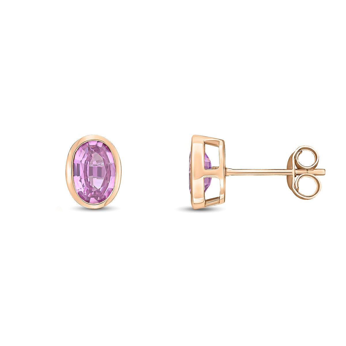 9CT RG 7X5 OVAL PINK SAPPHIRE RUBOVER EARSTUDS * STONE SHORTAGE SO CAN'T ORDER *