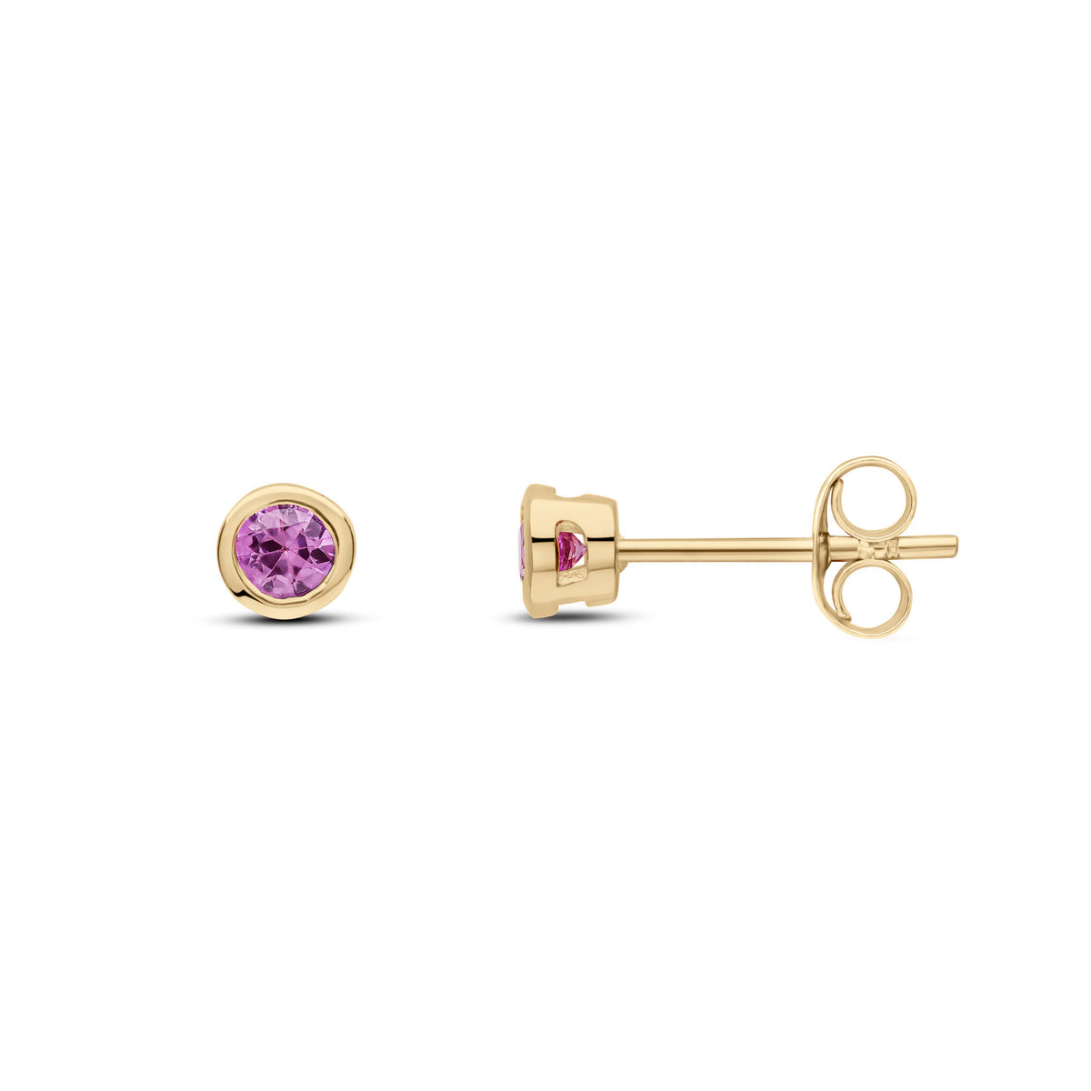 9CT YG 3MM ROUND PINK SAPPHIRE RUBOVER EARRINGS