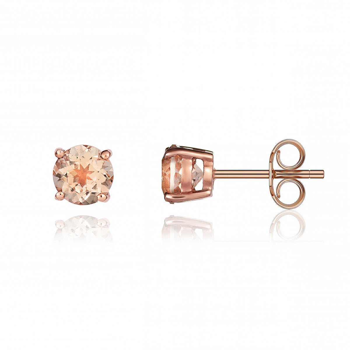 9CT RG 5MM ROUND MORGANITE 4 CLAW SINGLE STONE EARRINGS