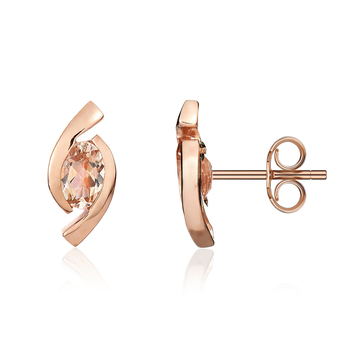 9CT RG 6X4 OVAL MORGANITE 'EYE' STUD EARRINGS