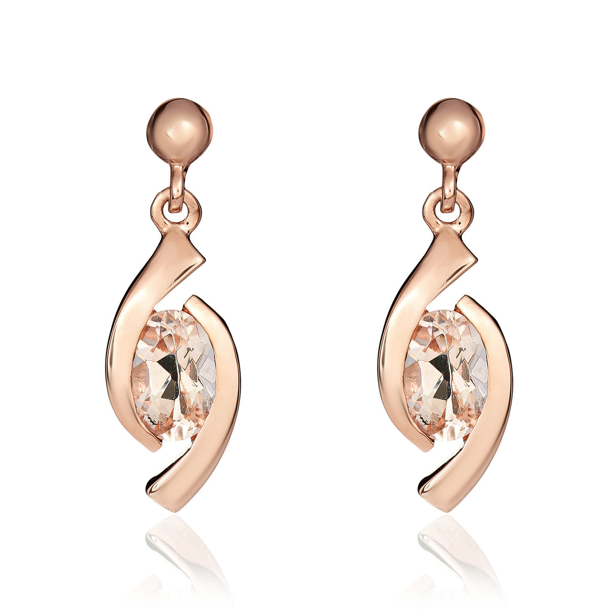 9CT RG OVAL MORGANITE 'EYE' DROP EARRINGS WITH 3MM BEAD TOP