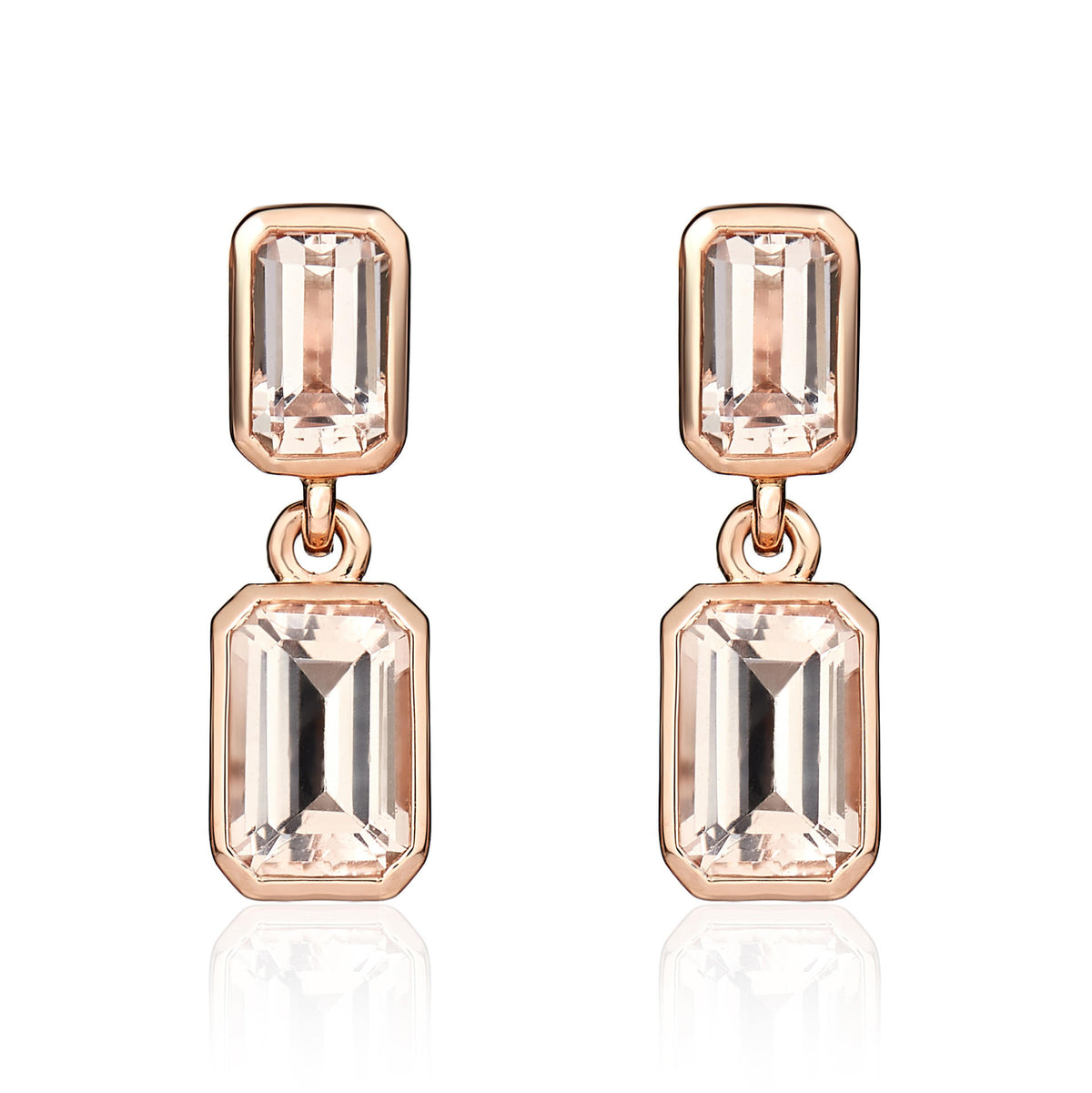9CT RG OCTAGON MORGANITE 2ST RUBOVER DROP EARRINGS