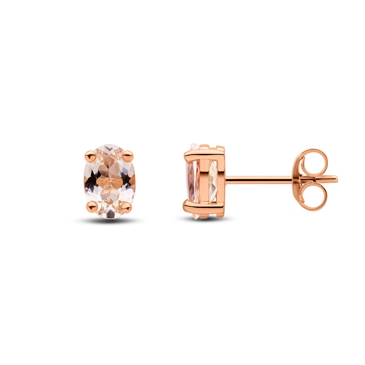 9CT RG 7X5 OVAL MORGANITE CLAW STUD EARRINGS