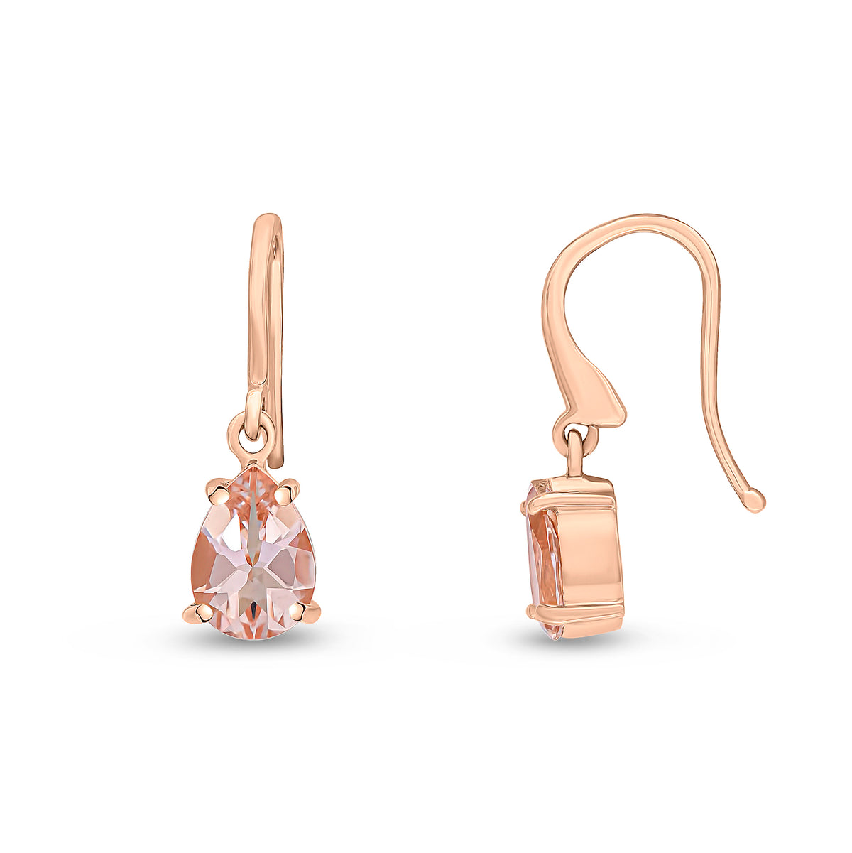 9CT RG 7X5 PEARSHAPE MORGANITE CLAW SET WIRE HOOK DROP EARRINGS
