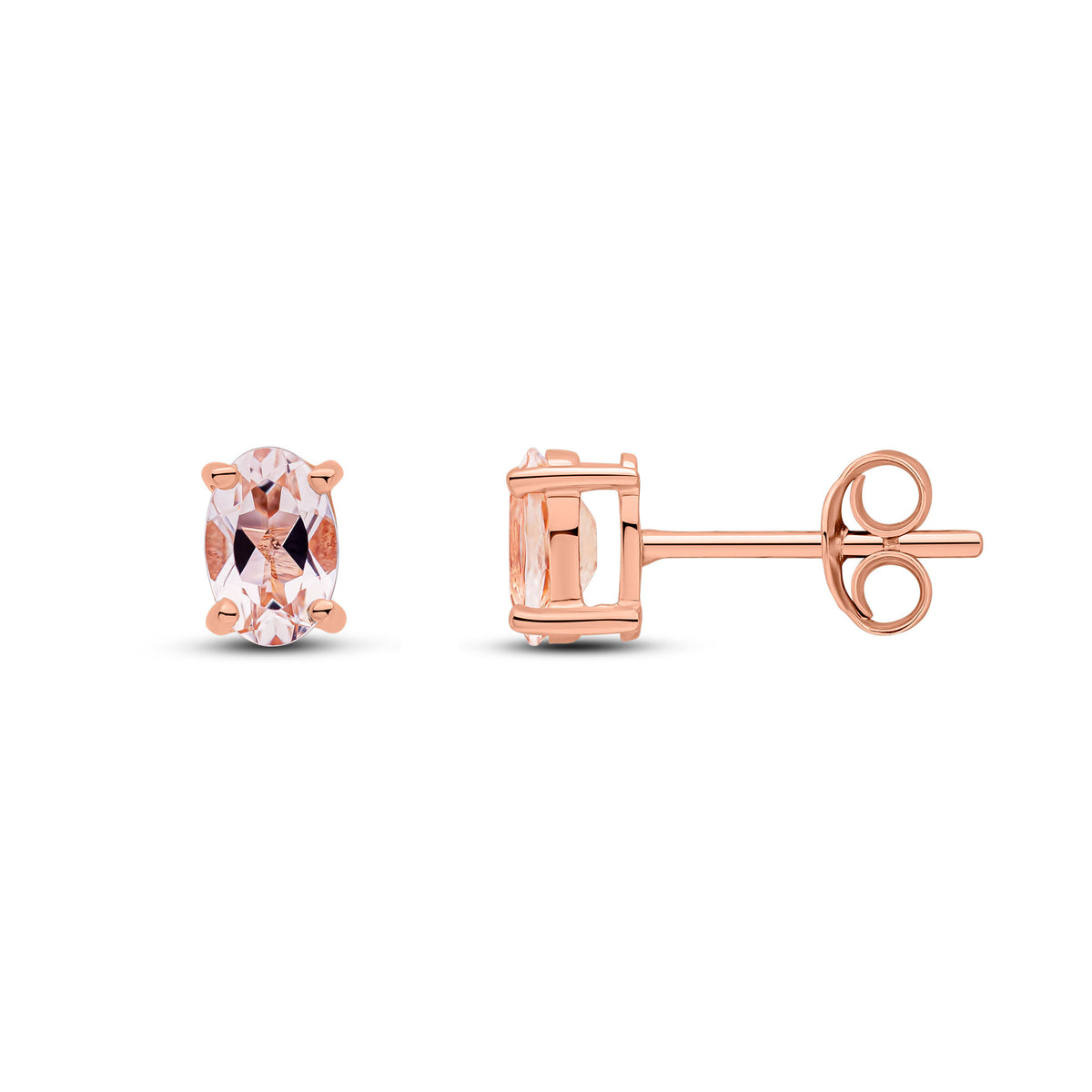 9CT RG 6X4 OVAL MORGANITE CLAW SET EARRINGS