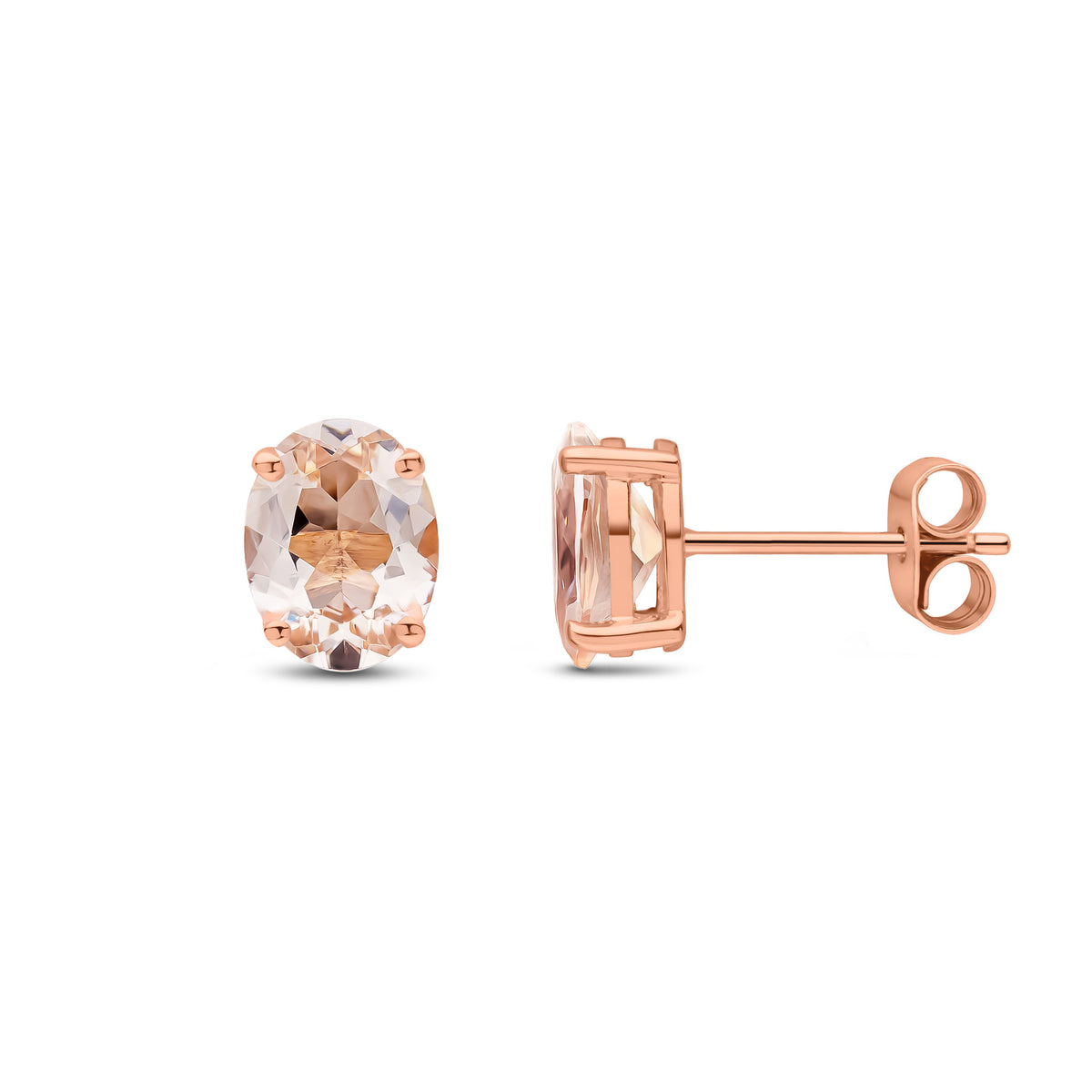 9CT RG 8X6 OVAL MORGANITE CLAW SET EARRINGS