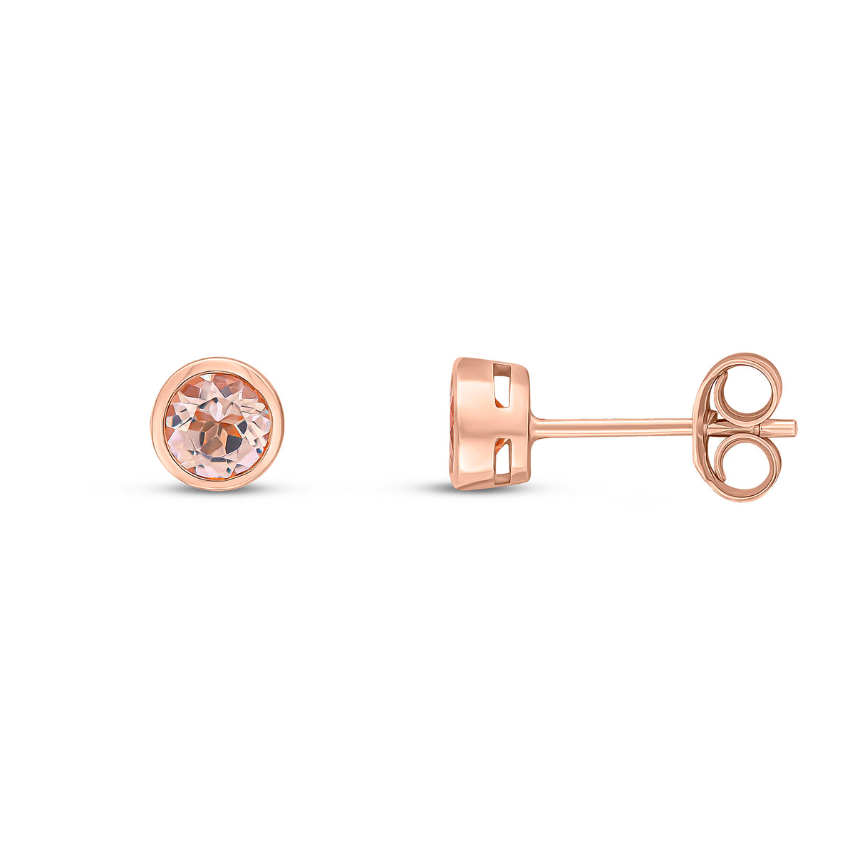 9CT RG 4MM ROUND MORGANITE RUBOVER STUD EARRINGS