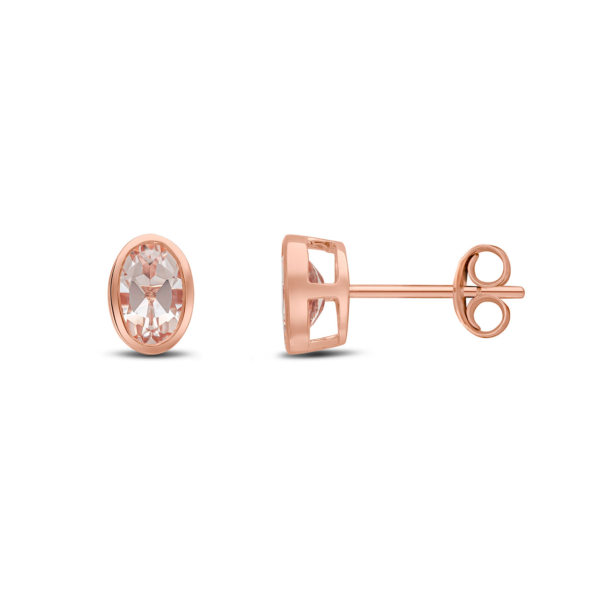 9CT RG 6X4 OVAL MORGANITE RUBOVER EARRINGS