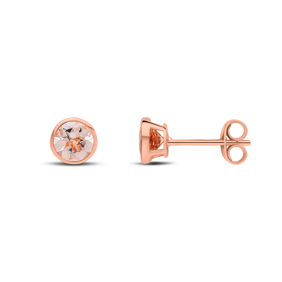9CT RG 5MM ROUND MORGANITE RUBOVER STUD EARRINGS
