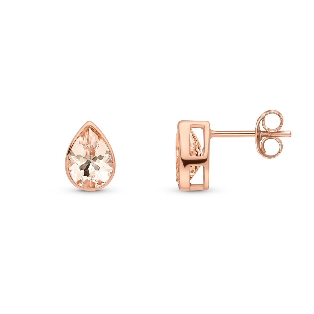 9CT RG 7X5 PEARSHAPE MORGANITE RUBOVER SET EARRINGS