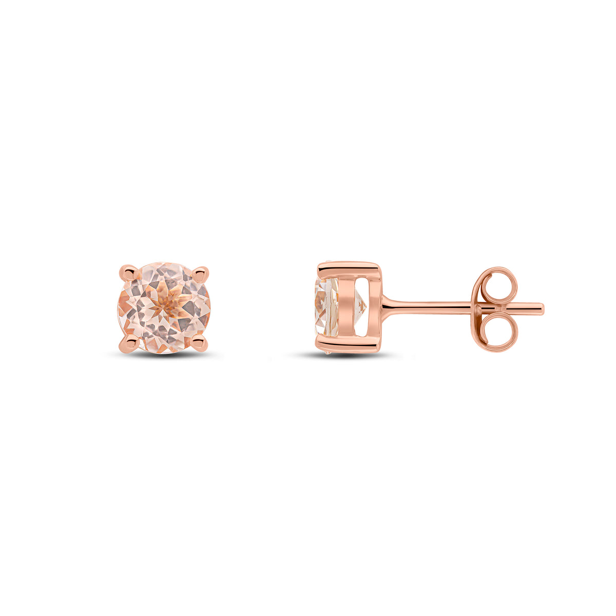 9CT RG 6MM ROUND MORGANITE 4 CLAW EARRINGS