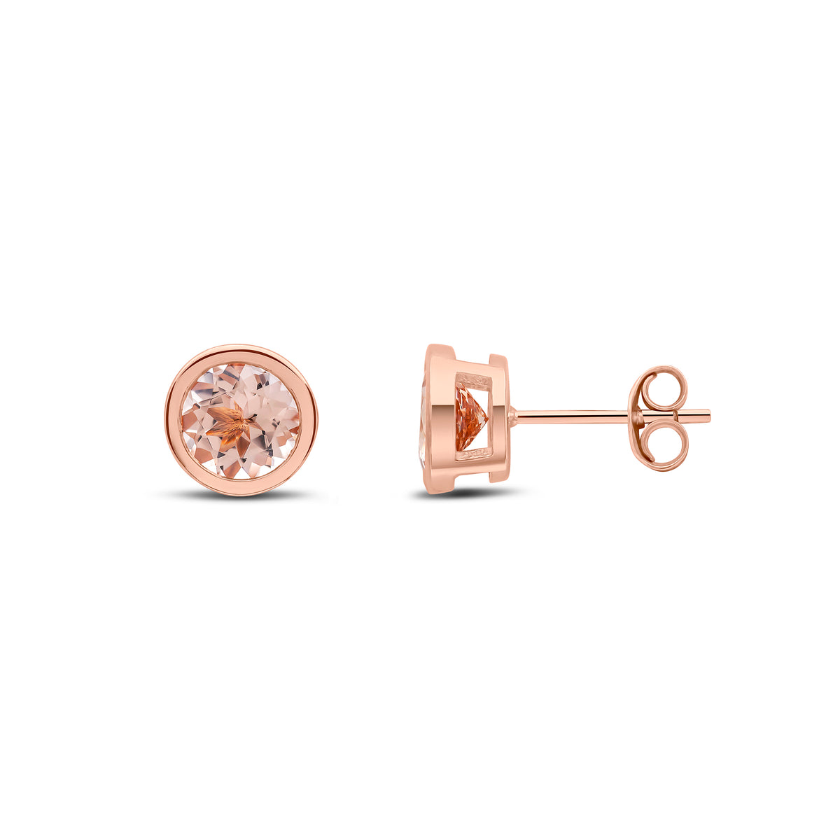 9CT RG 6MM ROUND MORGANITE RUBOVER EARRINGS