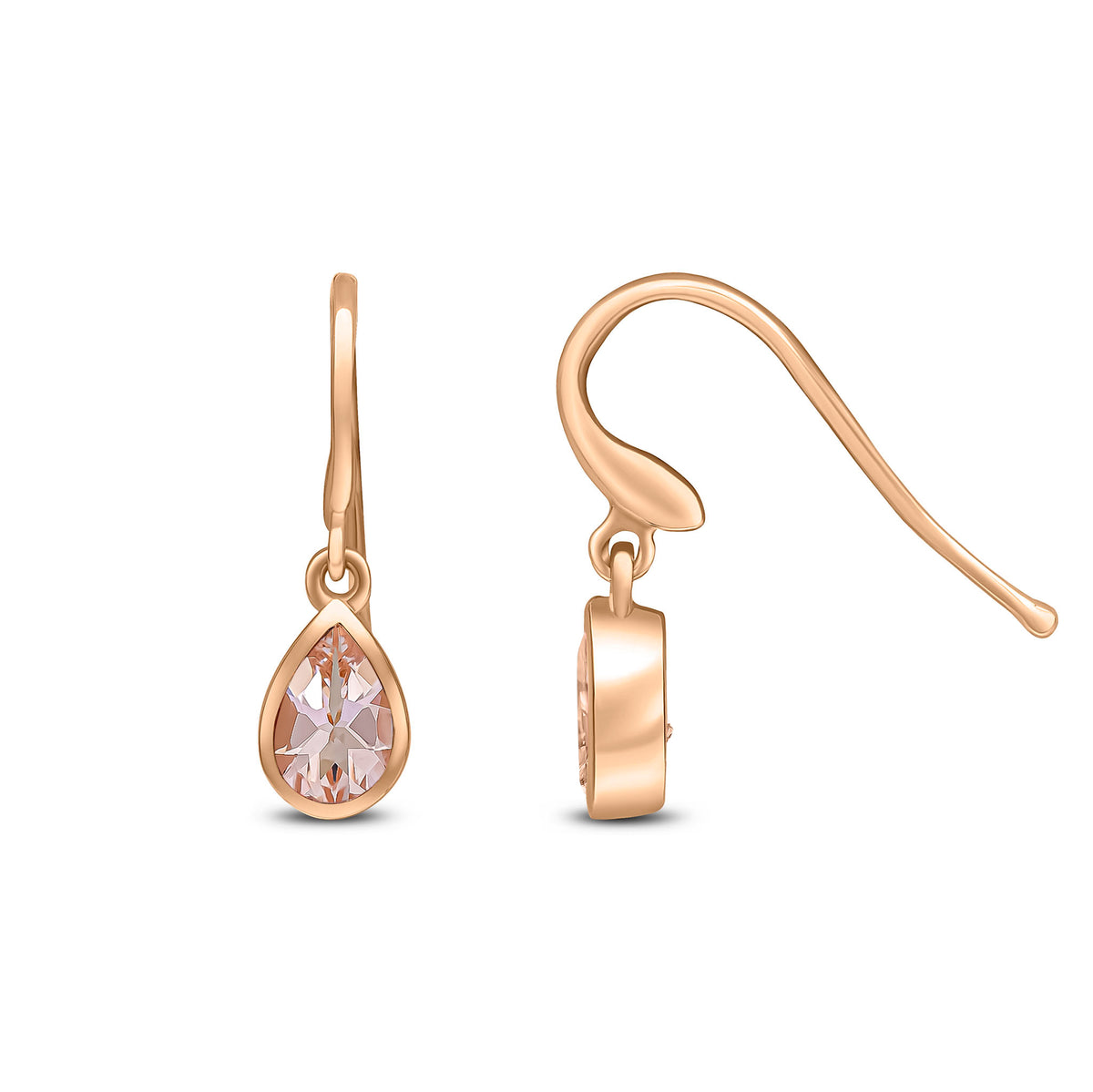 9CT RG 6X4 PEARSHAPE MORGANITE RUBOVER DROP EARRINGS WITH WIRE HOOK FITTING